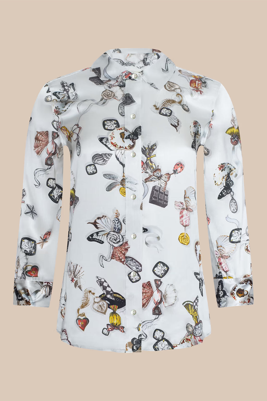 L'Agence Dani ecru multi lock butterfly print blouse at No.19 Boutique