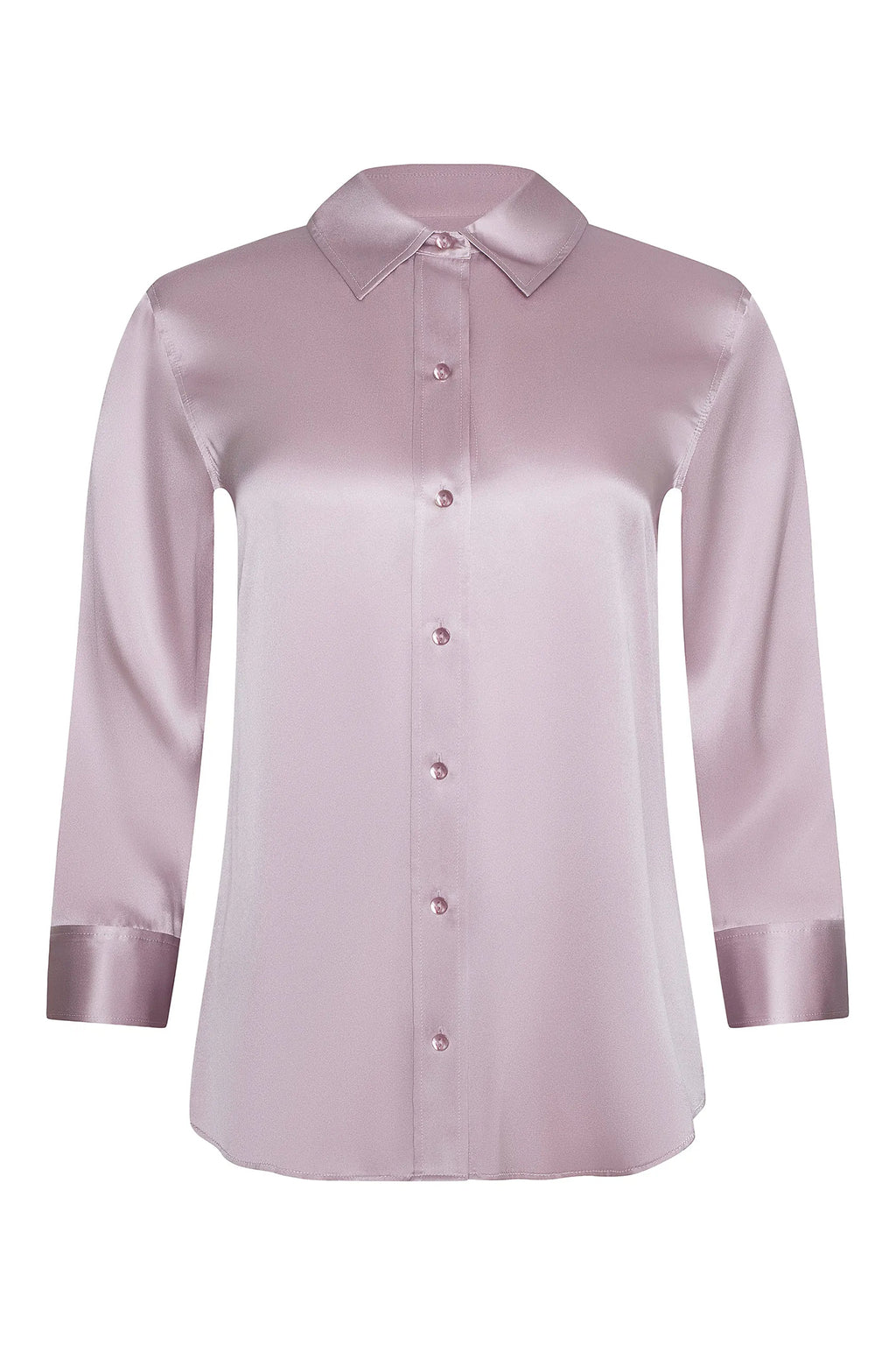L'Agence Dani icy lilac silk blouse, styled detail
