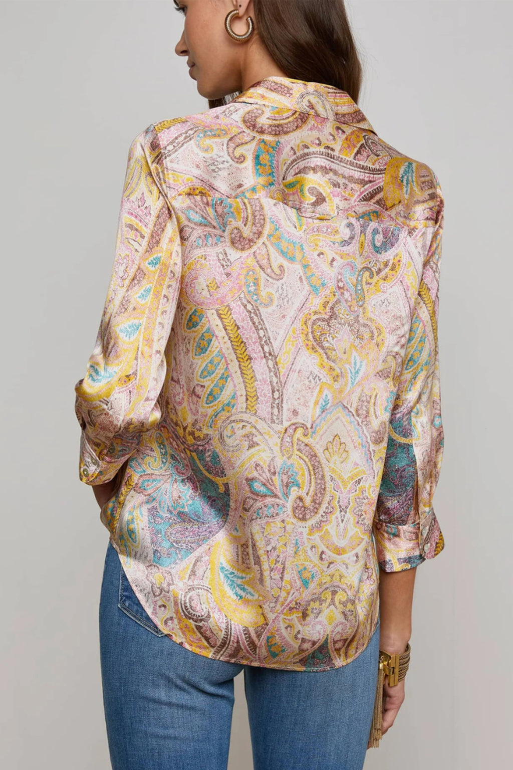 L'Agence Dani Silk Blouse Multi Western Paisley 3/4 Sleeve 40126WPN