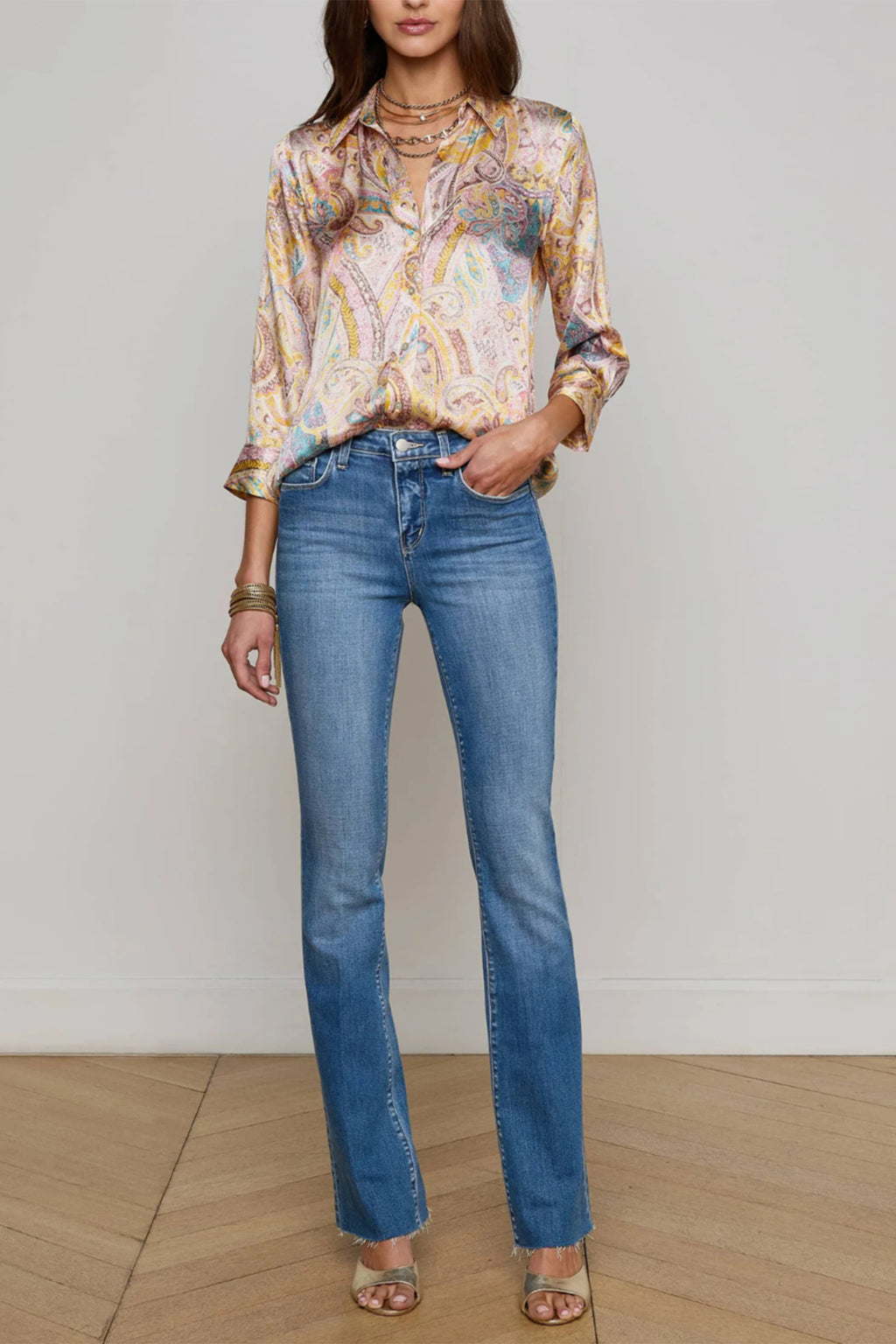 L'Agence Dani Silk Blouse Multi Western Paisley 3/4 Sleeve 40126WPN