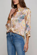 L'Agence Dani Silk Blouse Multi Western Paisley 3/4 Sleeve 40126WPN