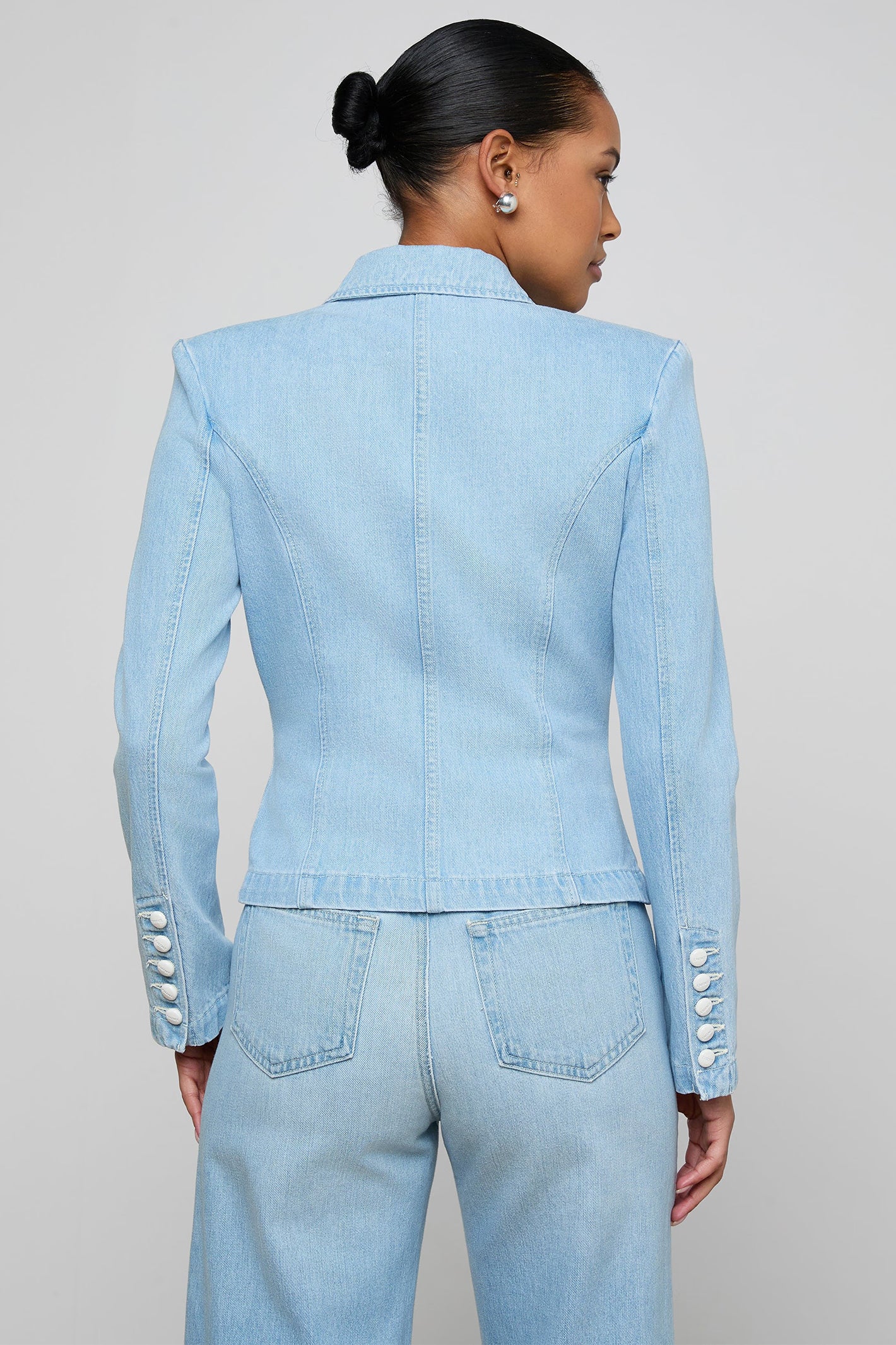 L'Agence Emerson 10039YRO Brea Blue Denim Structured Blazer 0170 BREA