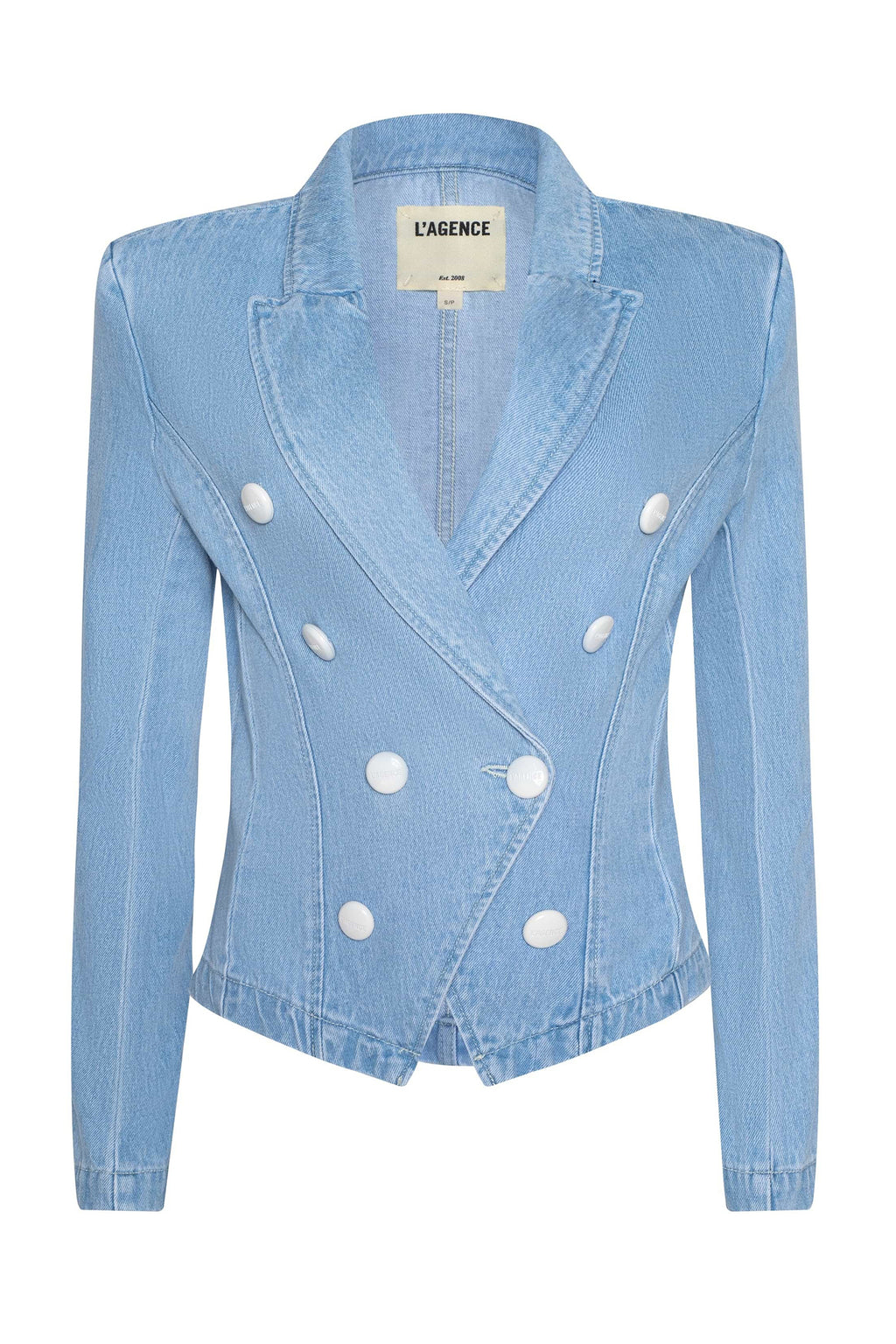 L'Agence Emerson 10039YRO Brea Blue Denim Structured Blazer 0170 BREA