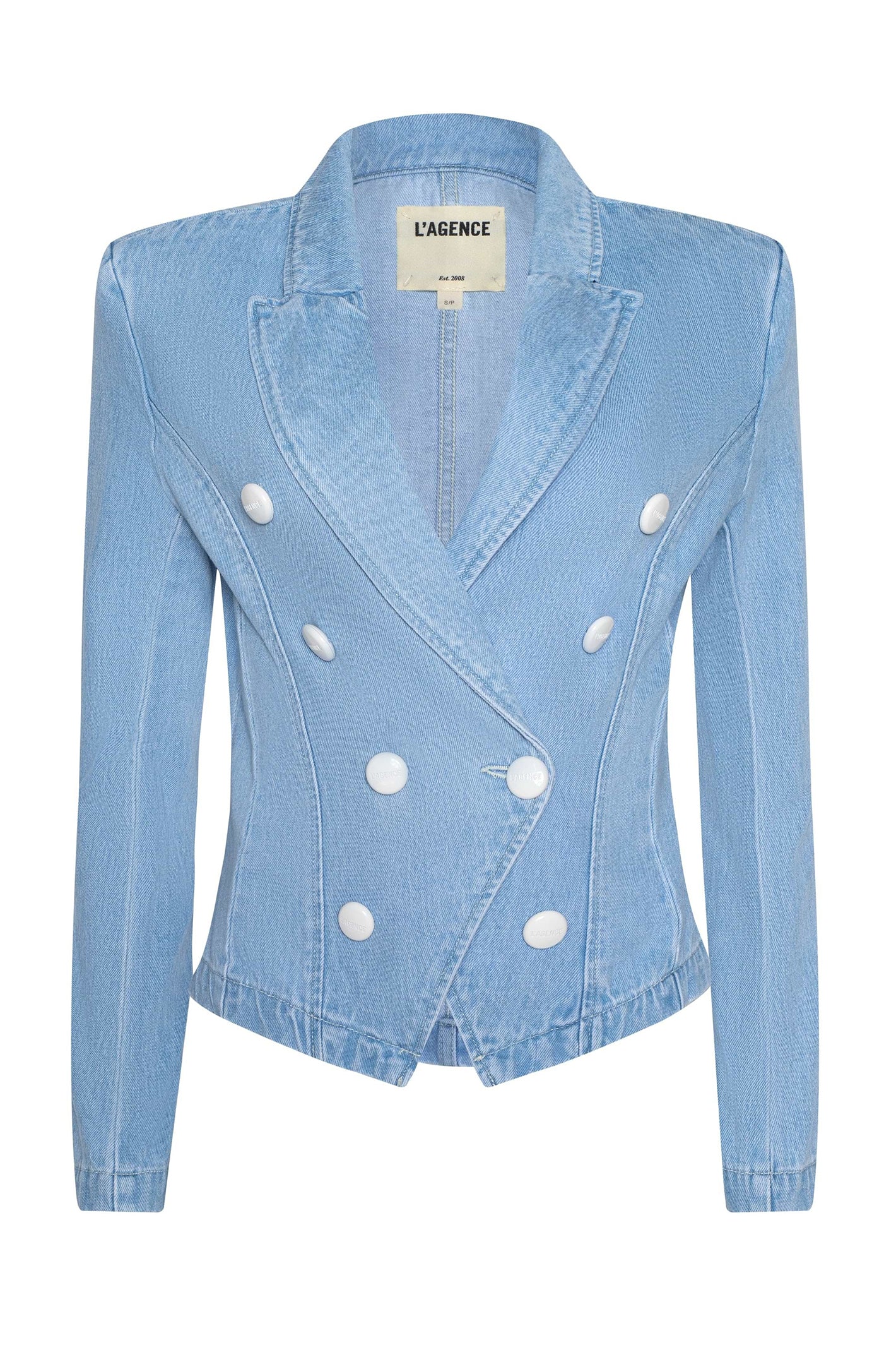 L'Agence Emerson 10039YRO Brea Blue Denim Structured Blazer 0170 BREA