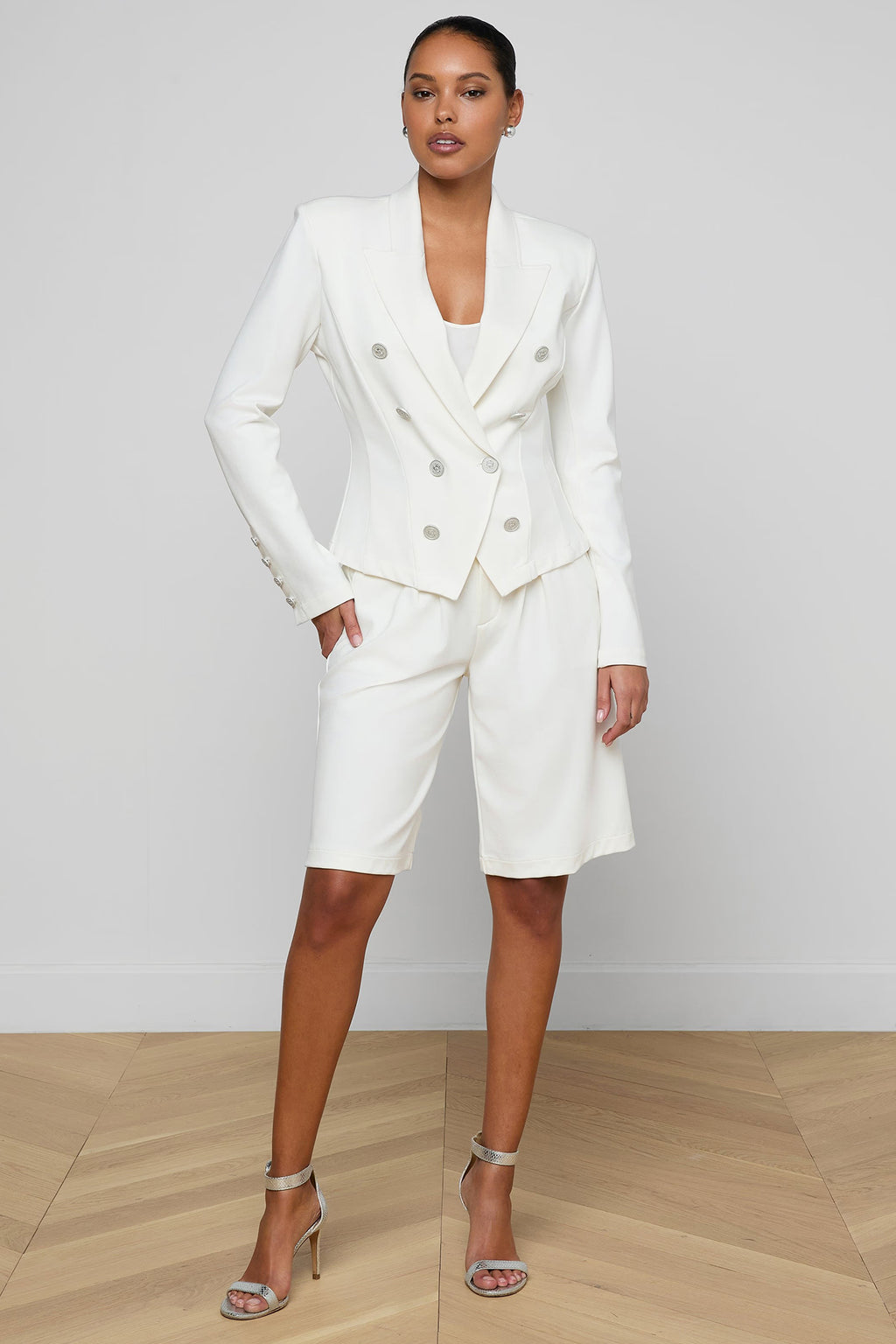L'Agence Emerson 10059APT Ivory Structured Blazer Jacket 0150 IVOR