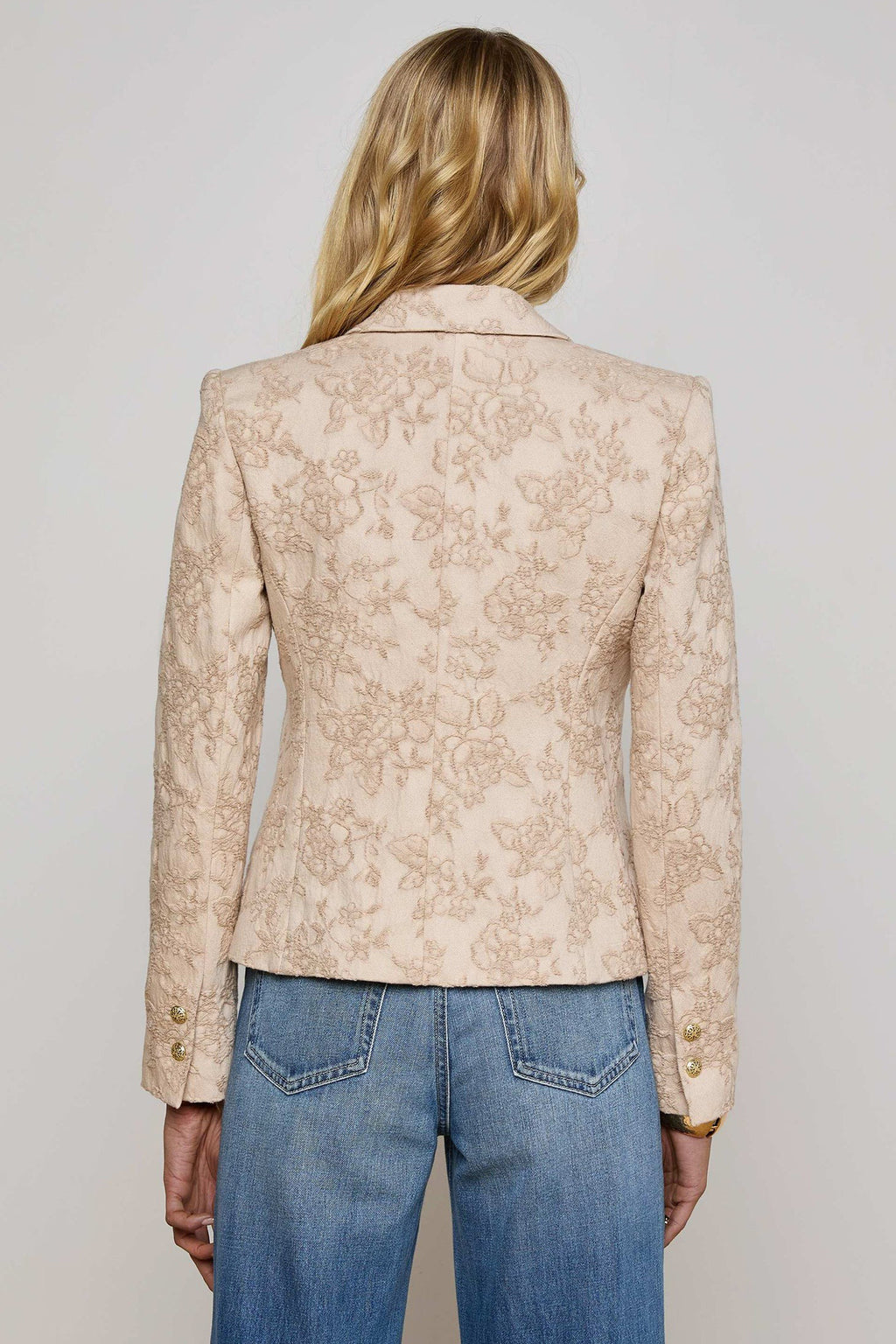 L'Agence Jennah Neutral Crinkle Twill Jacquard Blazer 1664TBV