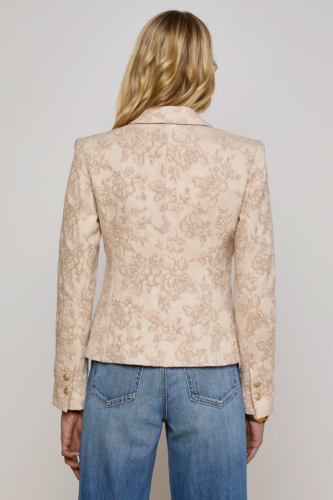 L'Agence Jennah Neutral Crinkle Twill Jacquard Blazer 1664TBV