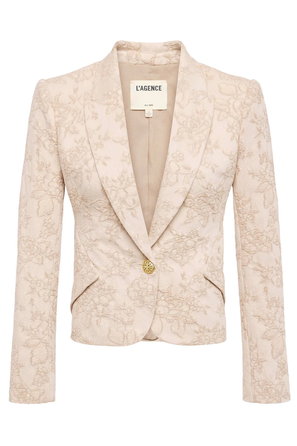 L'Agence Jennah Neutral Crinkle Twill Jacquard Blazer 1664TBV