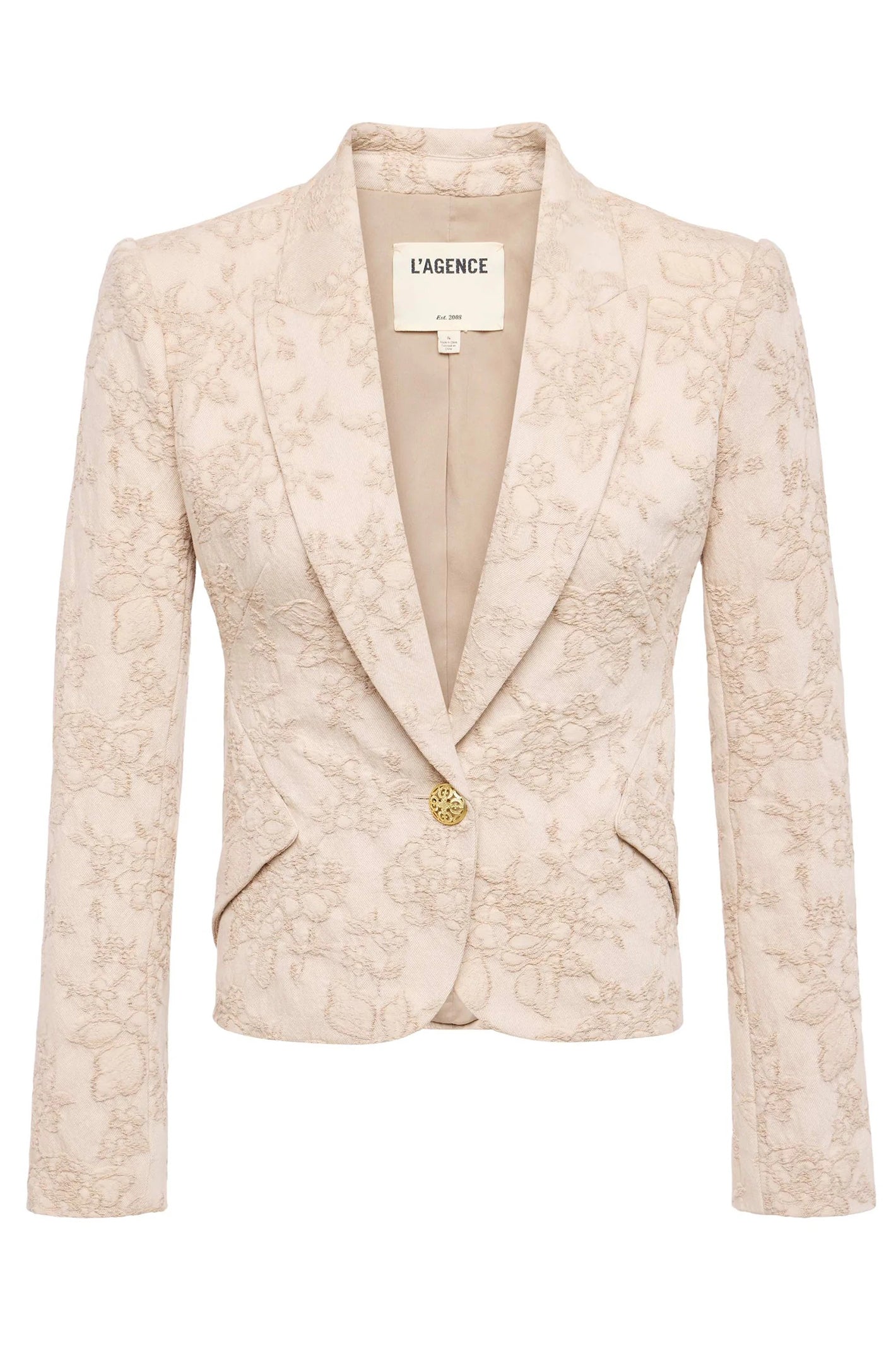 L'Agence Jennah Neutral Crinkle Twill Jacquard Blazer 1664TBV