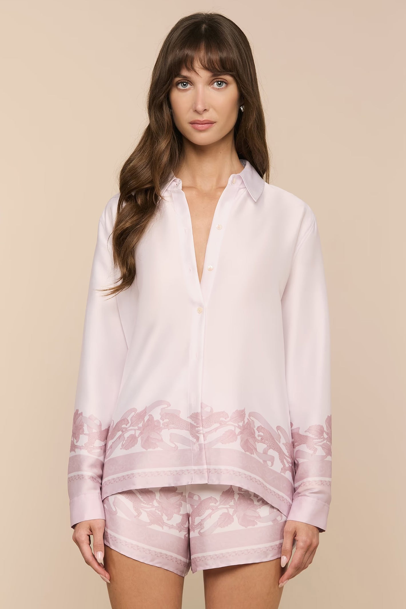 L'Agence 40874GXG mauve leopard scarf print blouse at No19 Boutique