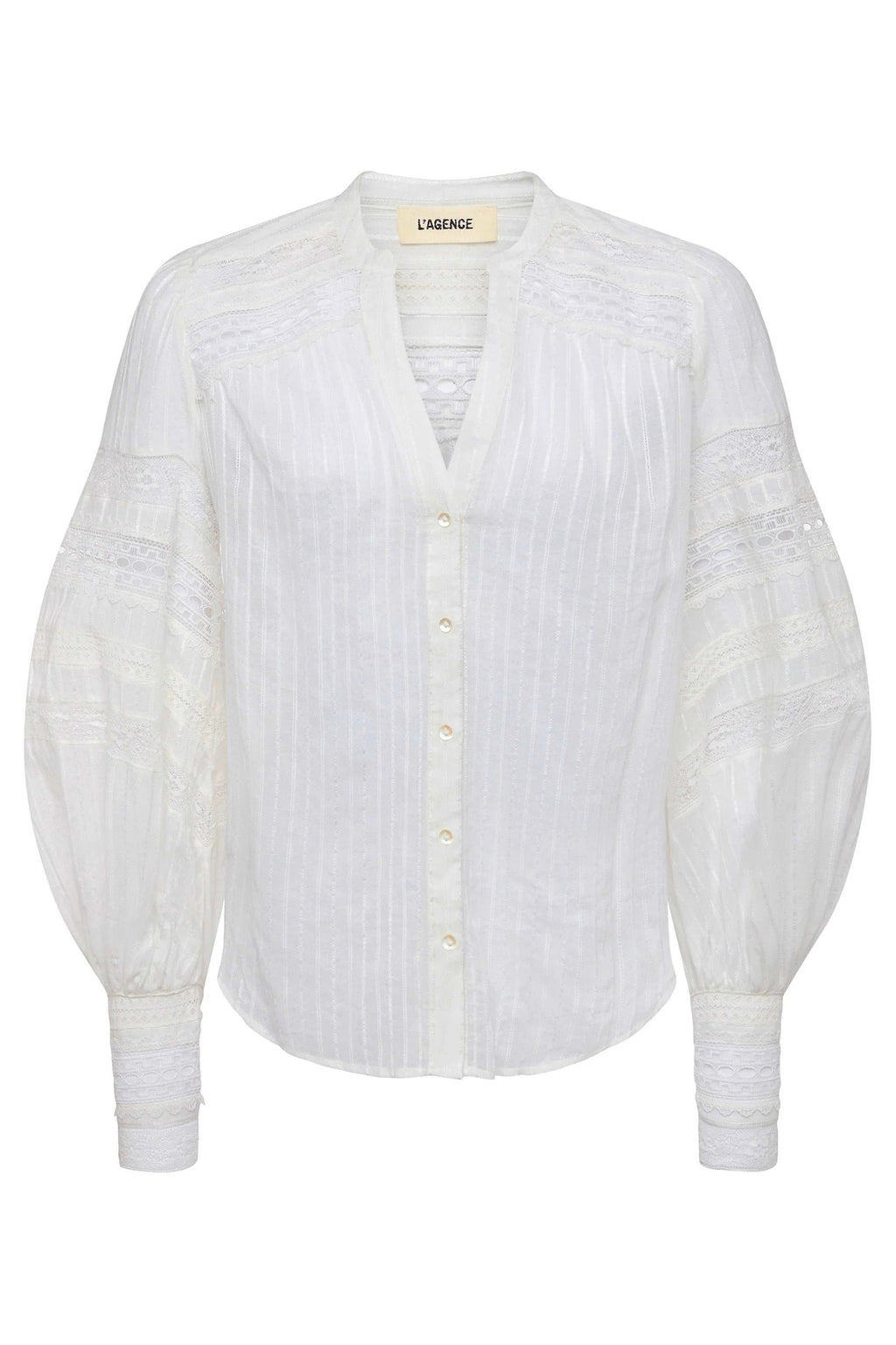 White button-up shirt on a white background with 'Lands' brand visible.