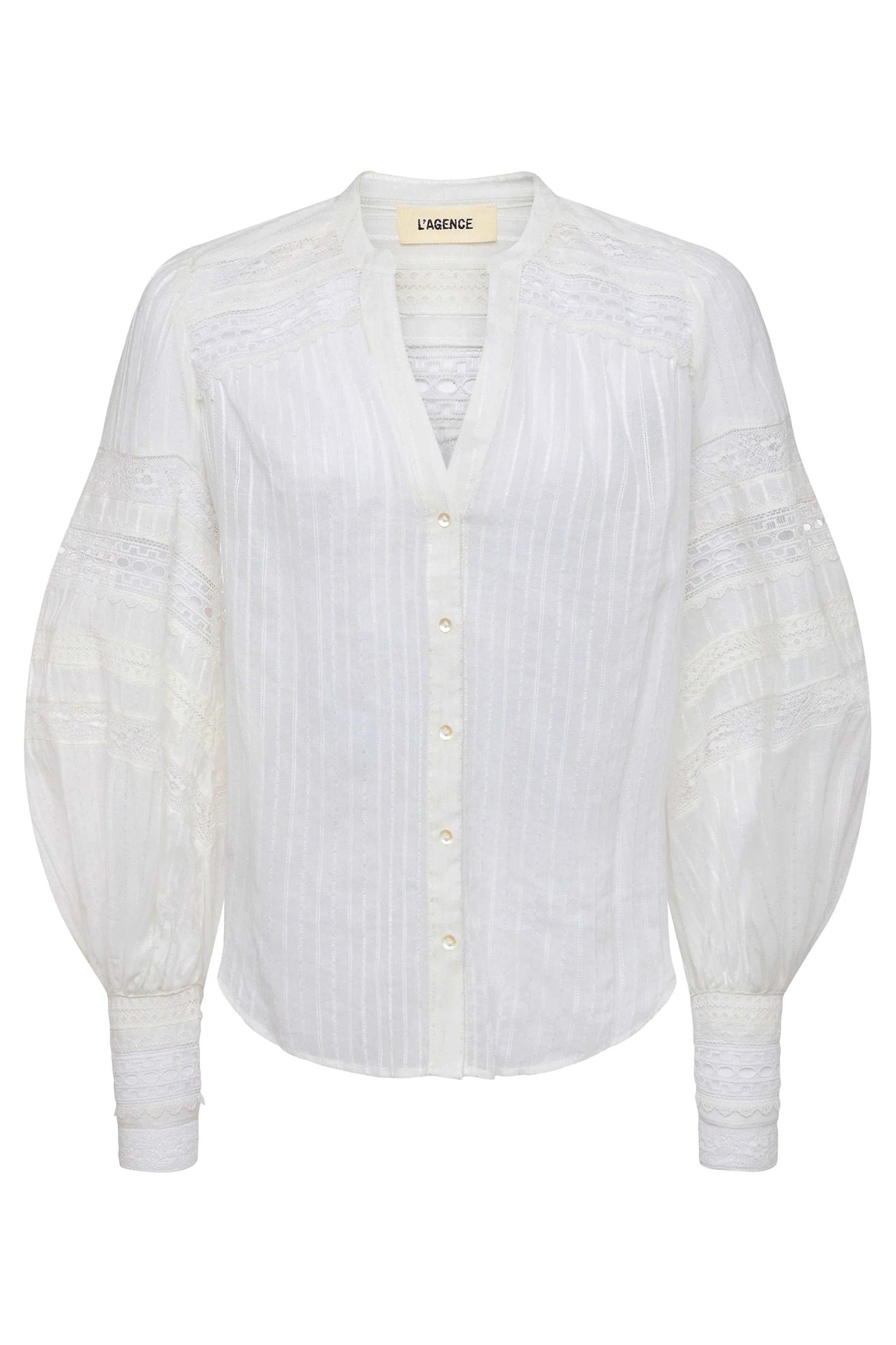White button-up shirt on a white background with 'Lands' brand visible.