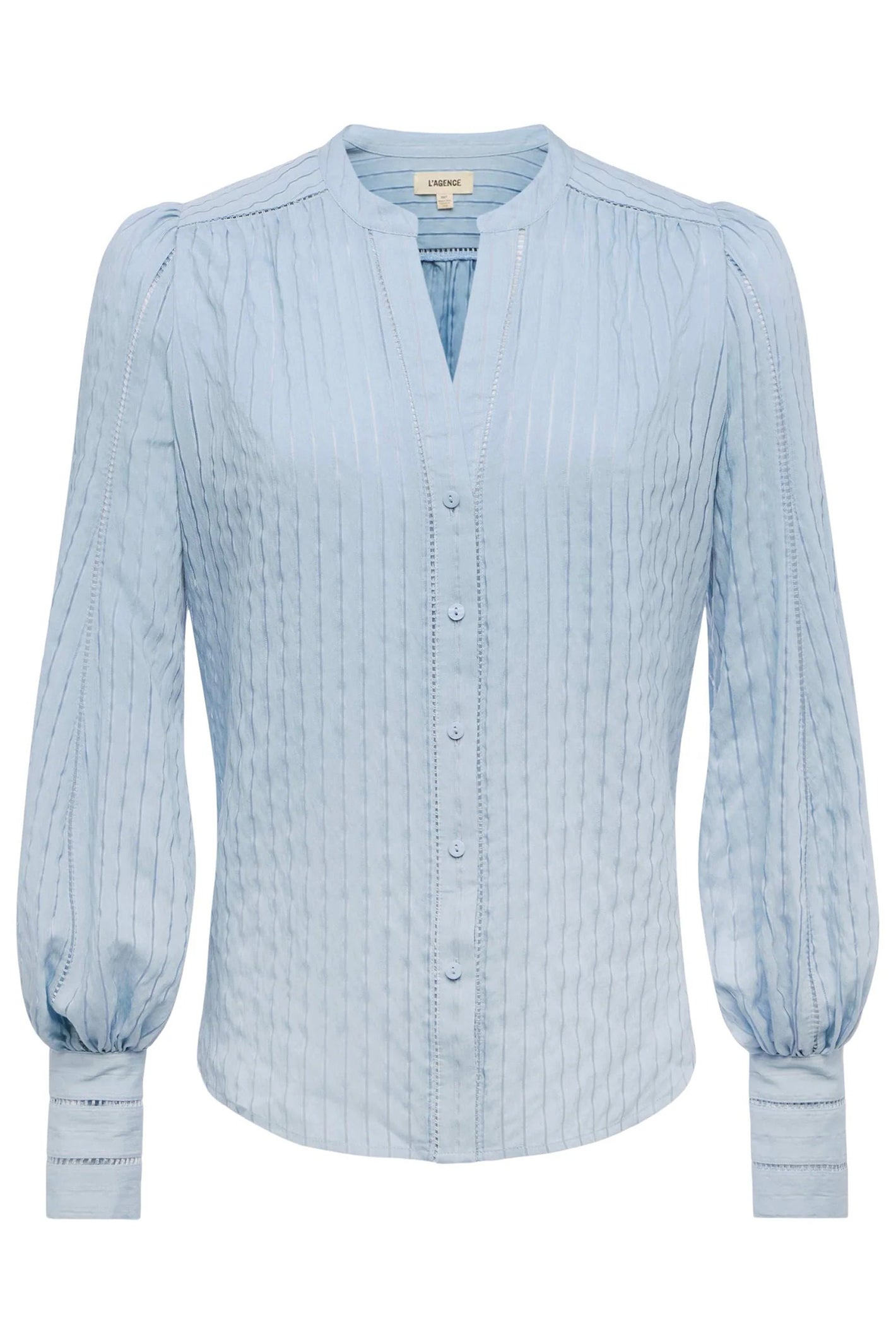 L'Agence Kiera Light Blue Fog Ladder Trim Blouse 40527DBZ