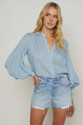 L'Agence Kiera Light Blue Fog Ladder Trim Blouse 40527DBZ