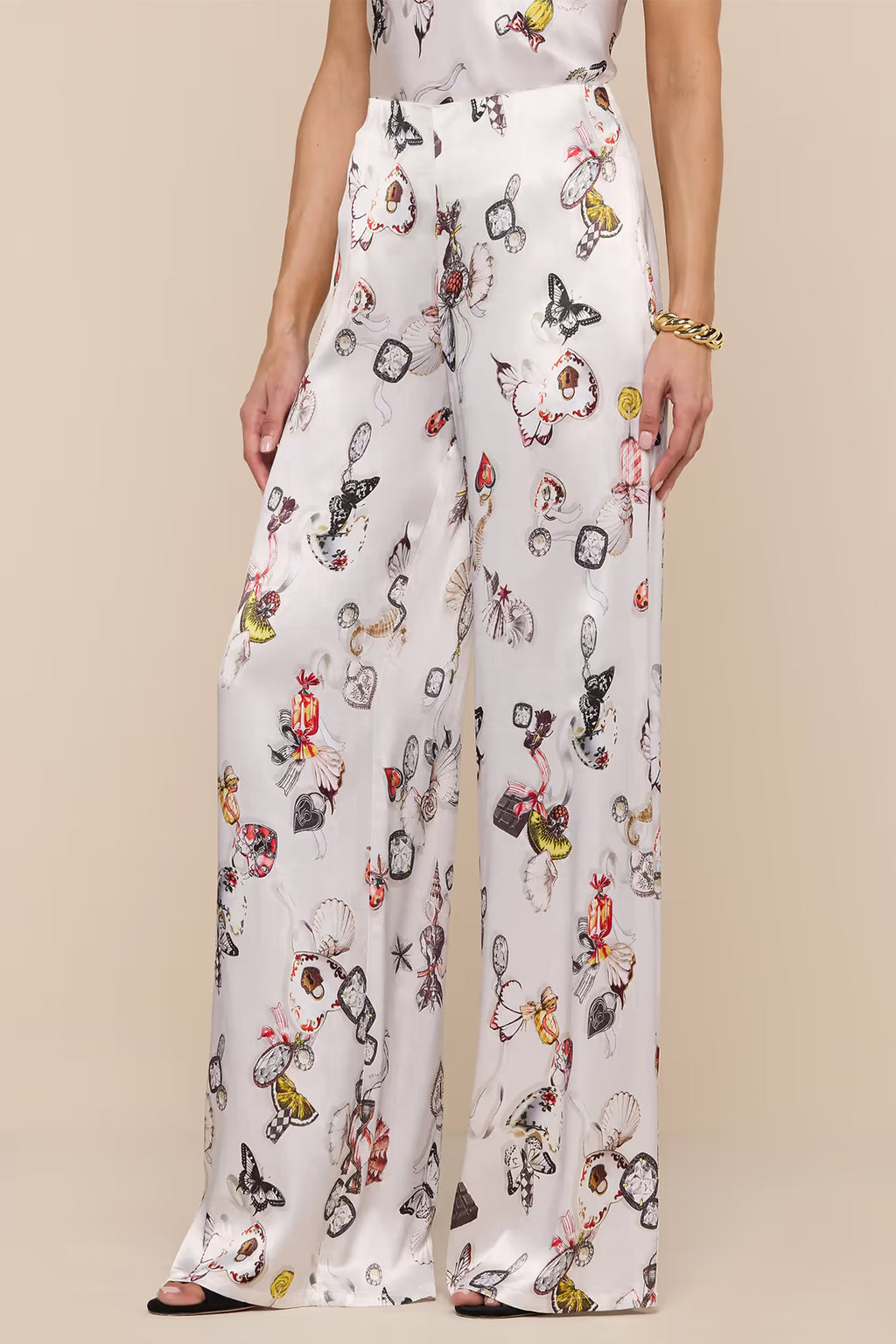 L'Agence Kimia butterfly print satin trousers, full-length