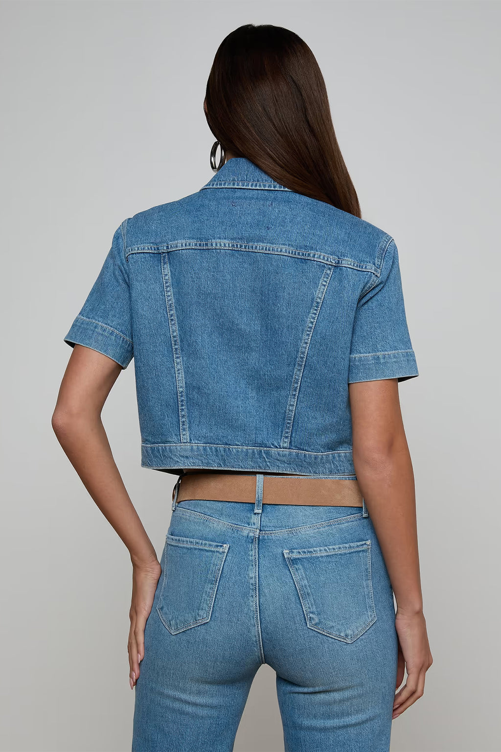 L'Agence Kirstie Calabasas blue short sleeve crop denim jacket at No.19 Boutique
