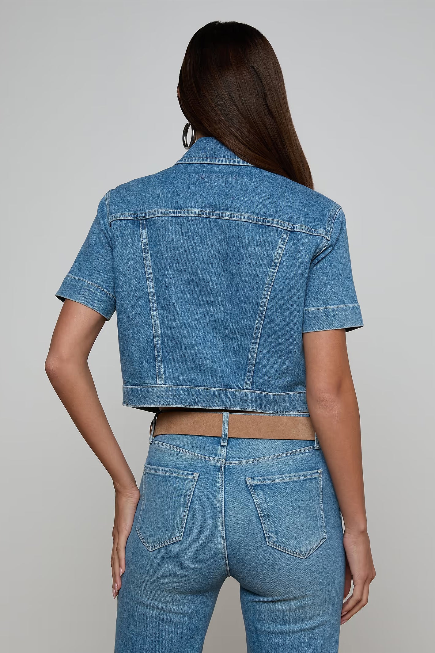 L'Agence Kirstie Calabasas blue short sleeve crop denim jacket at No.19 Boutique