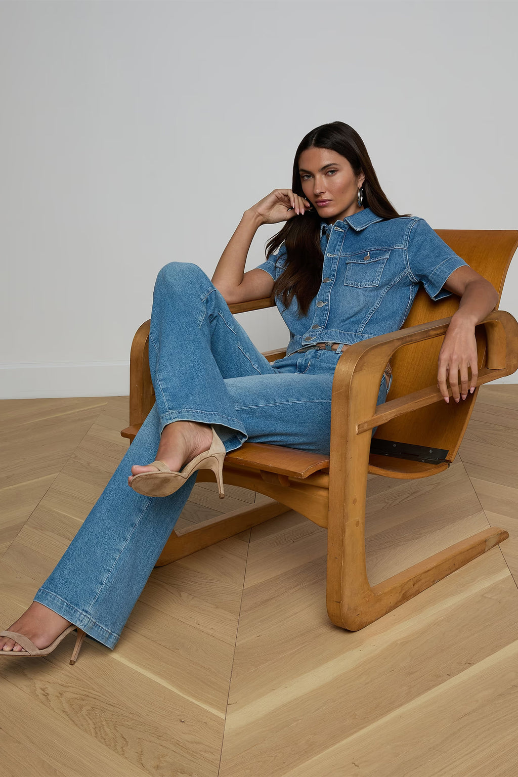 L'Agence Kirstie Calabasas blue short sleeve crop denim jacket at No.19 Boutique