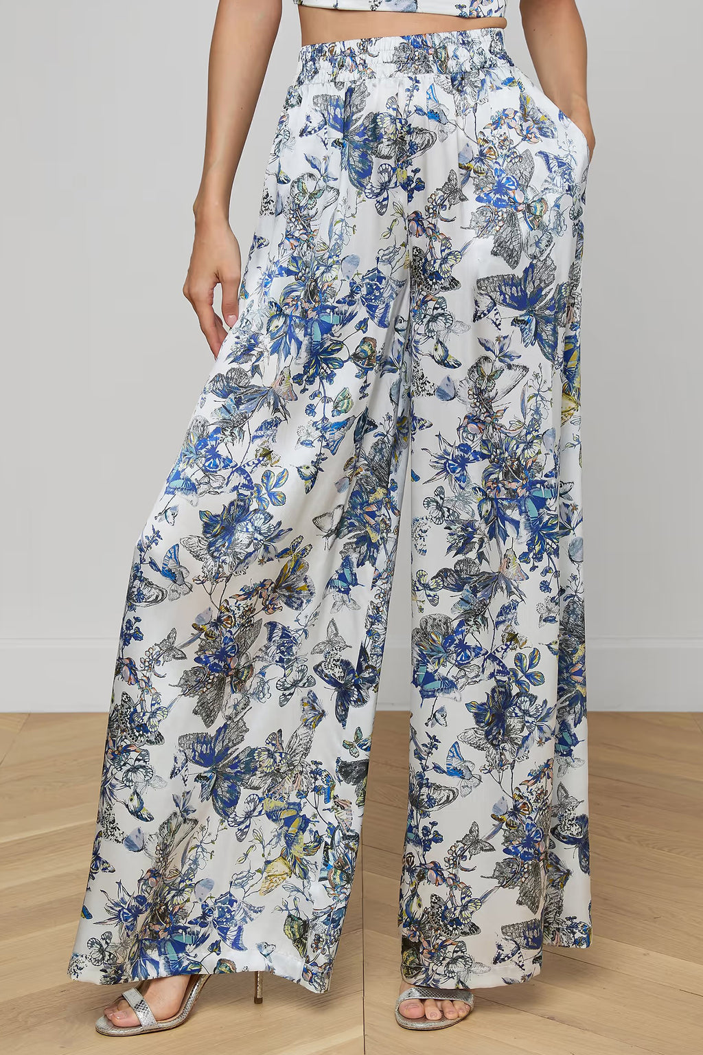 L'Agence Lillian Grey Watercolour Wide Leg Silk Trousers 2616GNW 0100 GMWB