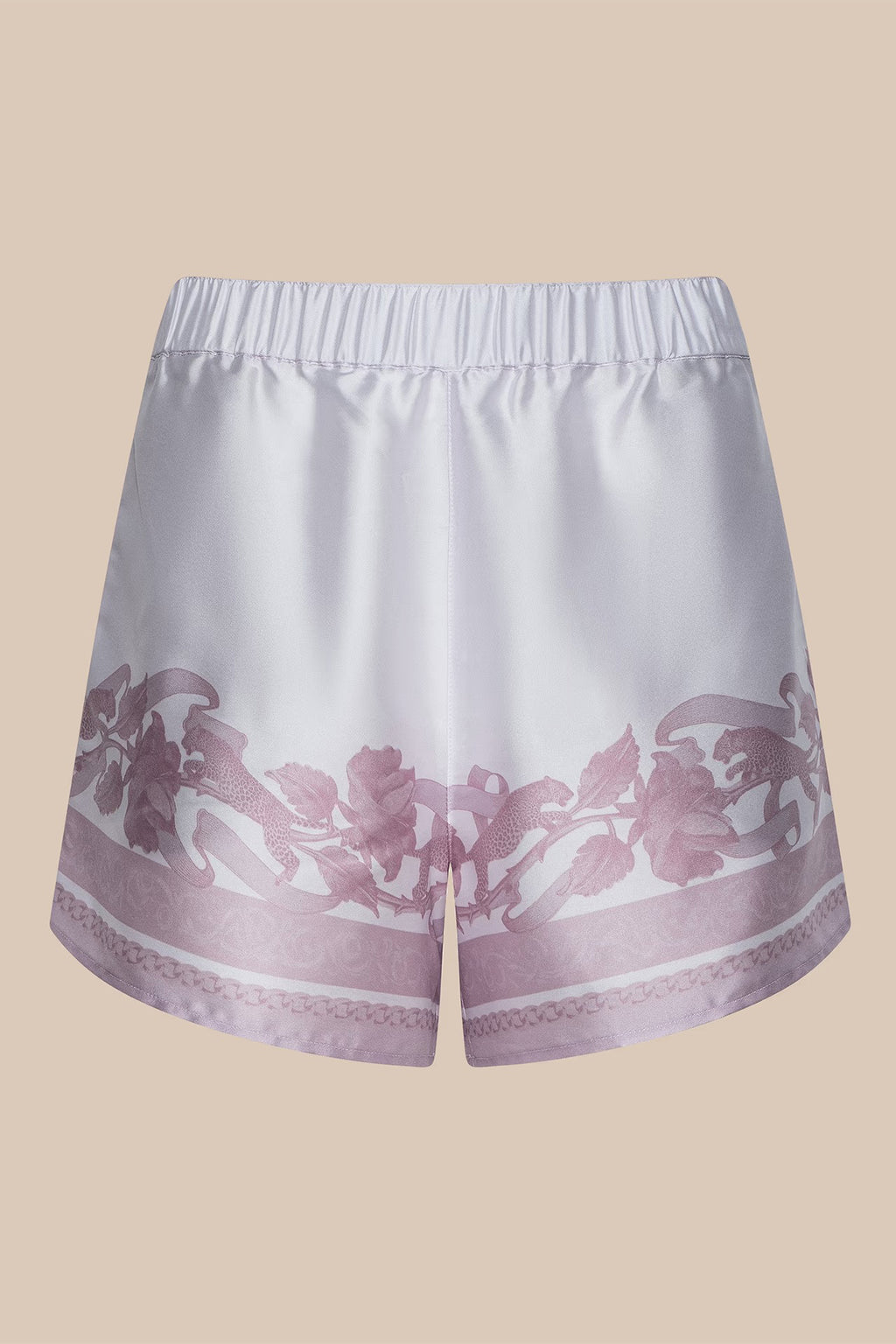 L'Agence 20030GXG-UYGD mauve leopard scarf print shorts at No19 Boutique