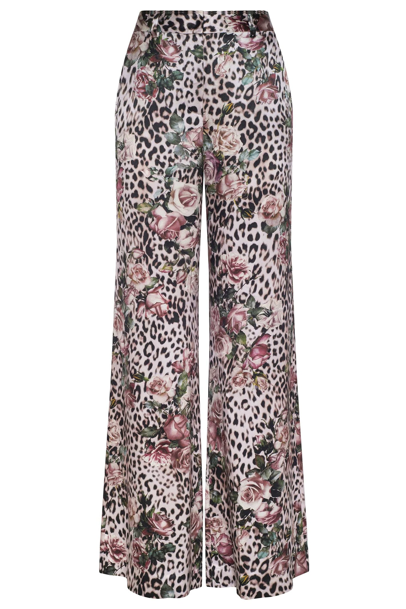 L'Agence Pilar 2625RBL Pink Small Rose Cheetah Wide Leg Silk Trousers 0060 PNSS