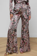 L'Agence Pilar 2625RBL Pink Small Rose Cheetah Wide Leg Silk Trousers 0060 PNSS