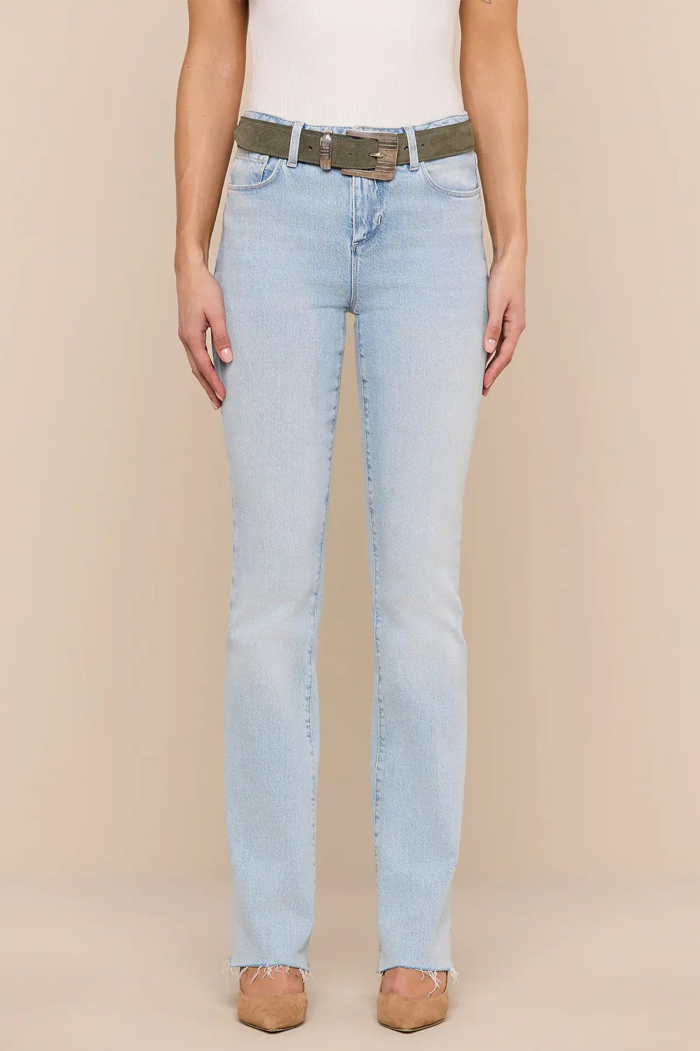 L'Agence Ruth Cabo blue high rise straight leg jeans at No.19 Boutique