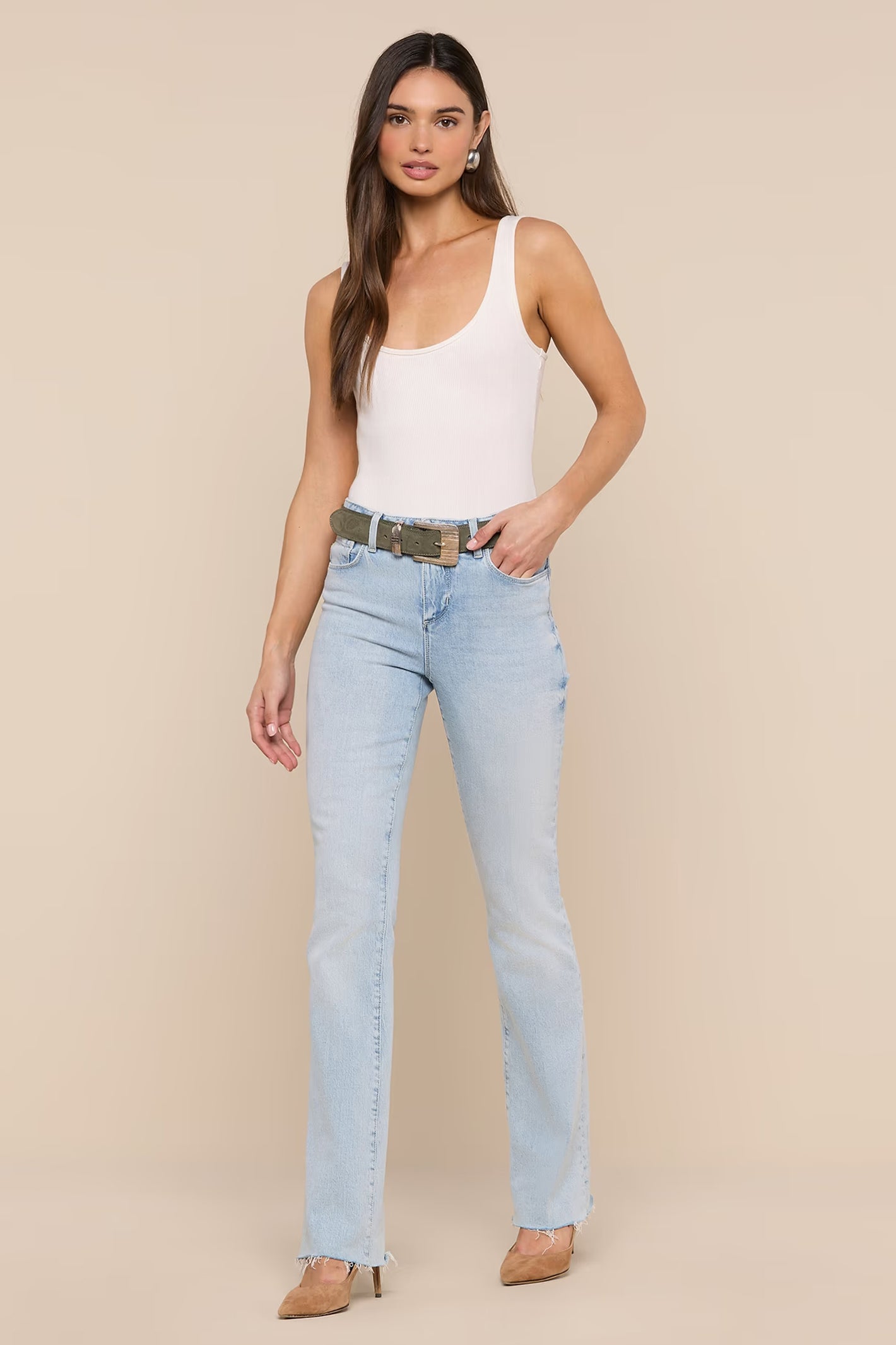 L'Agence Ruth Cabo blue high rise straight leg jeans at No.19 Boutique
