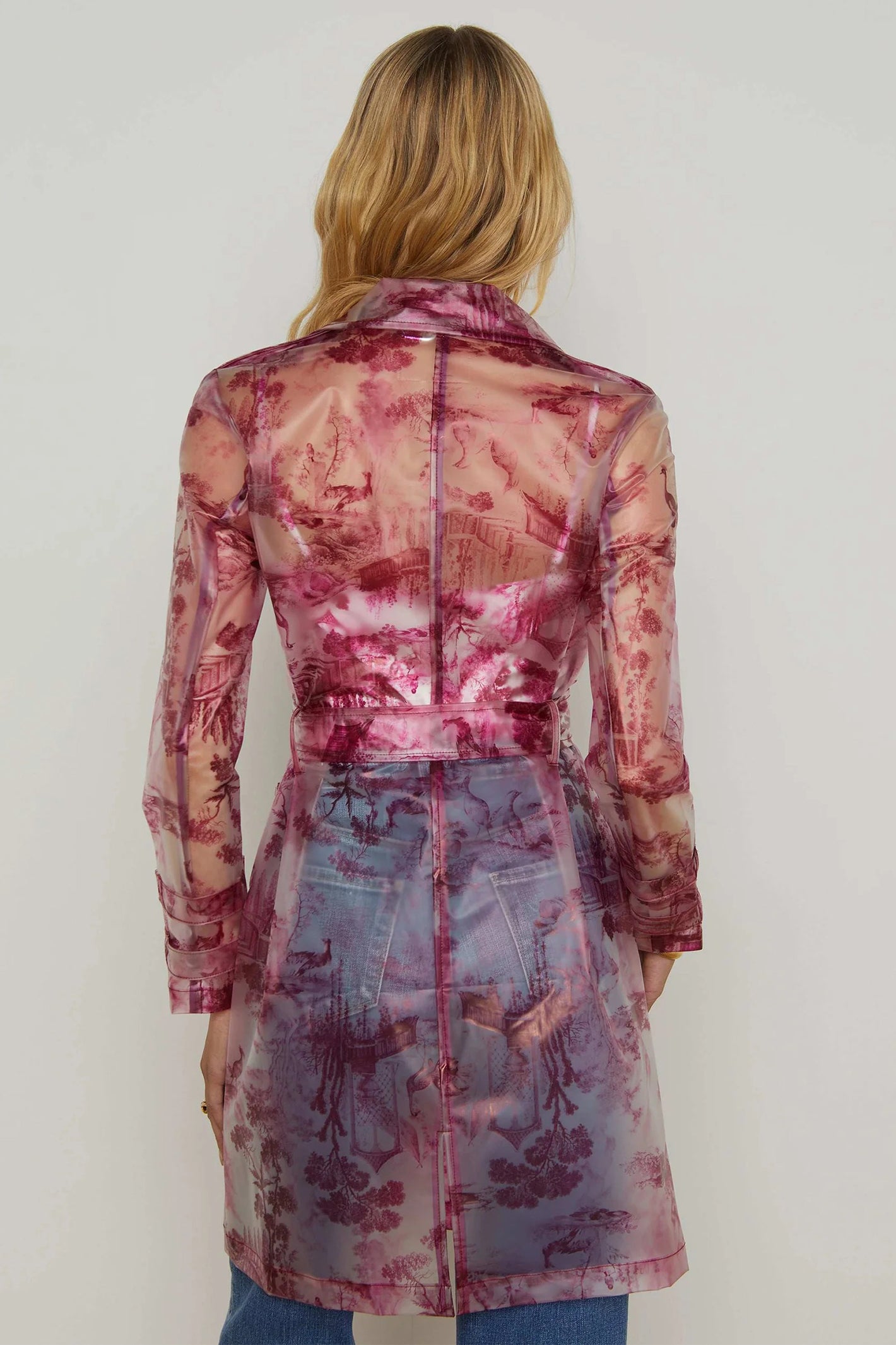 L'Agence Safiya White Pink Porcelain Toile Print Raincoat 1848PUK
