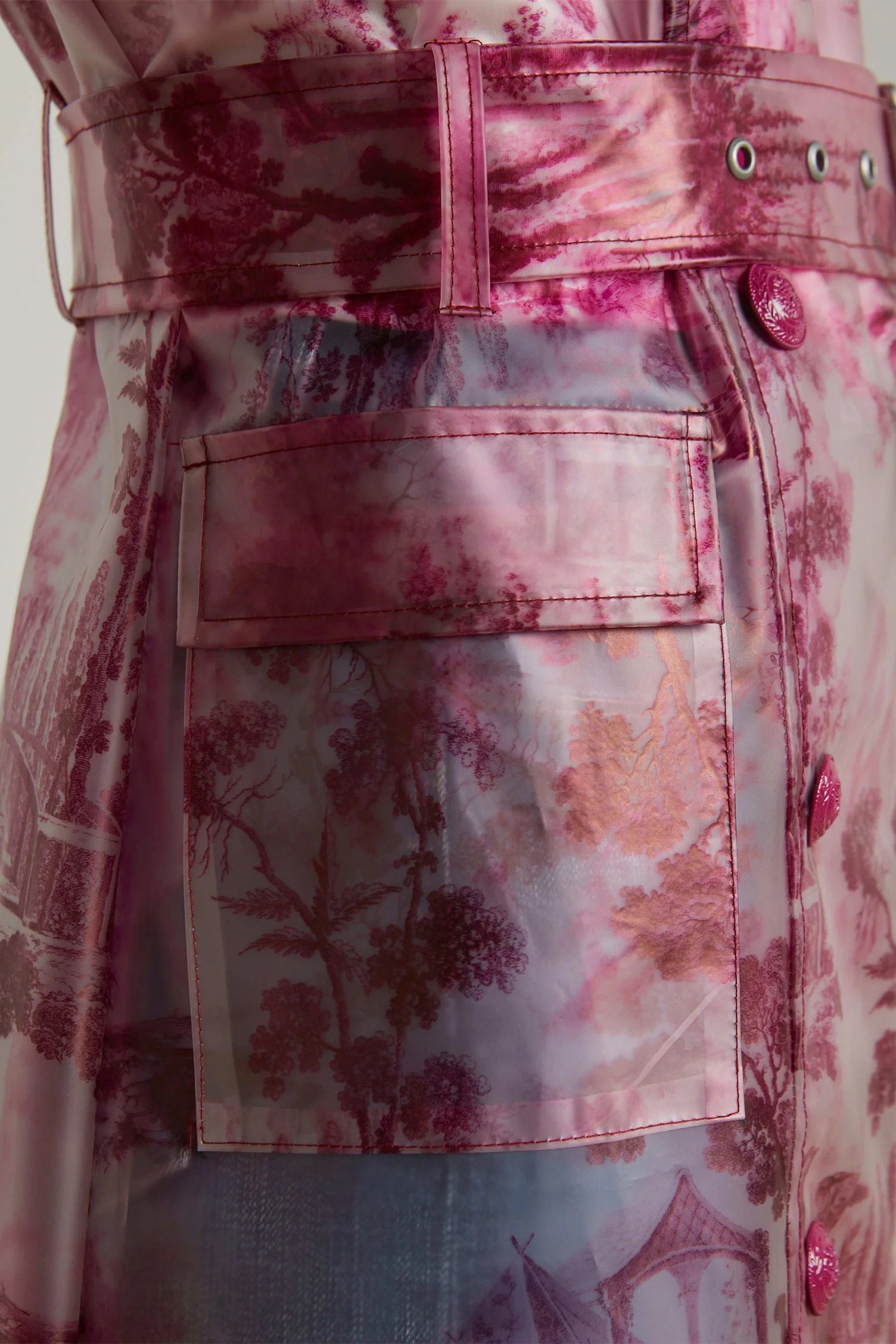 L'Agence Safiya White Pink Porcelain Toile Print Raincoat 1848PUK