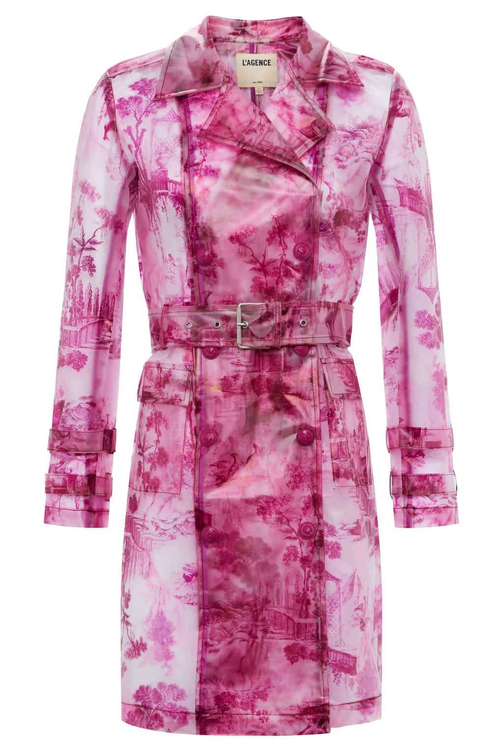 L'Agence Safiya White Pink Porcelain Toile Print Raincoat 1848PUK
