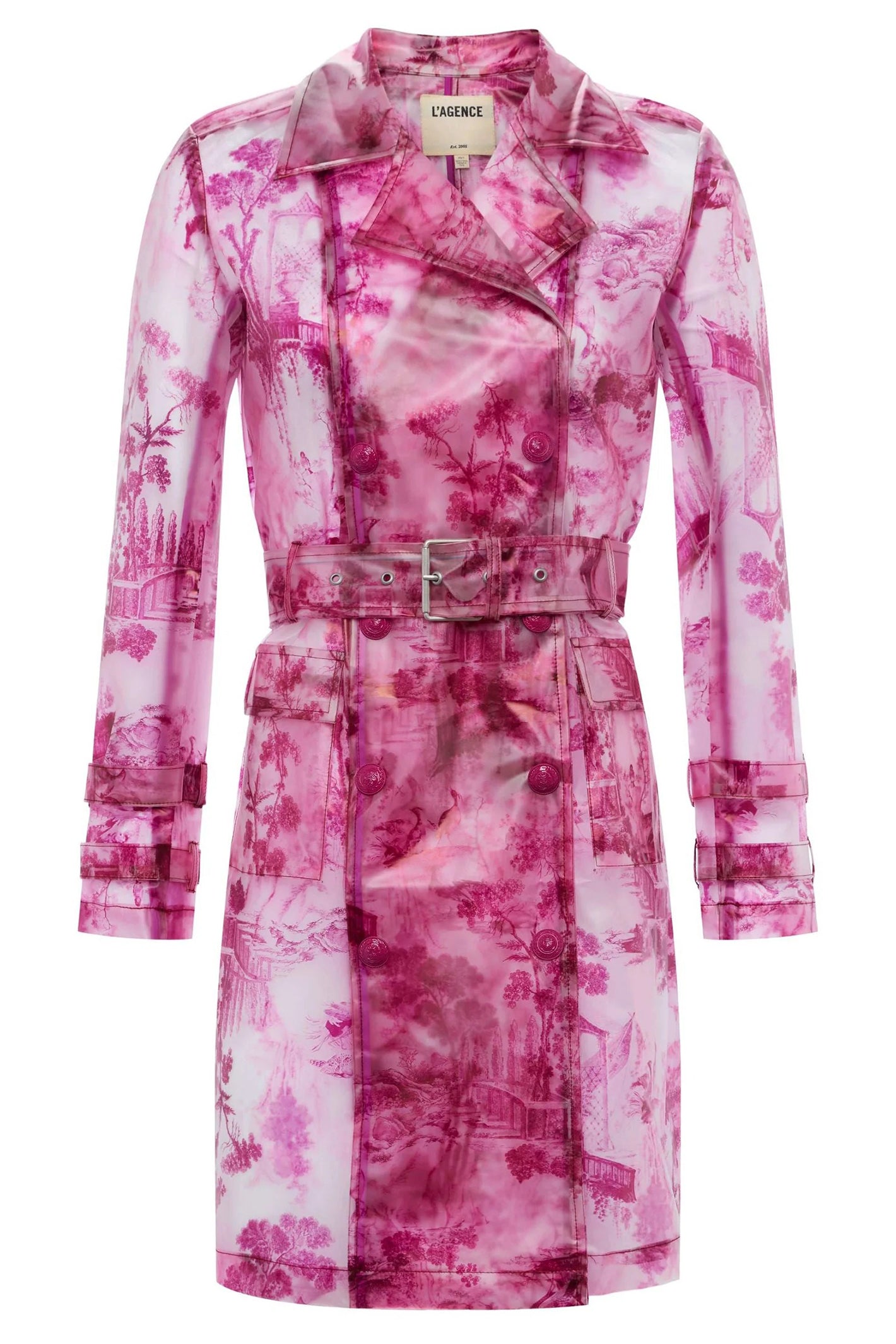L'Agence Safiya White Pink Porcelain Toile Print Raincoat 1848PUK