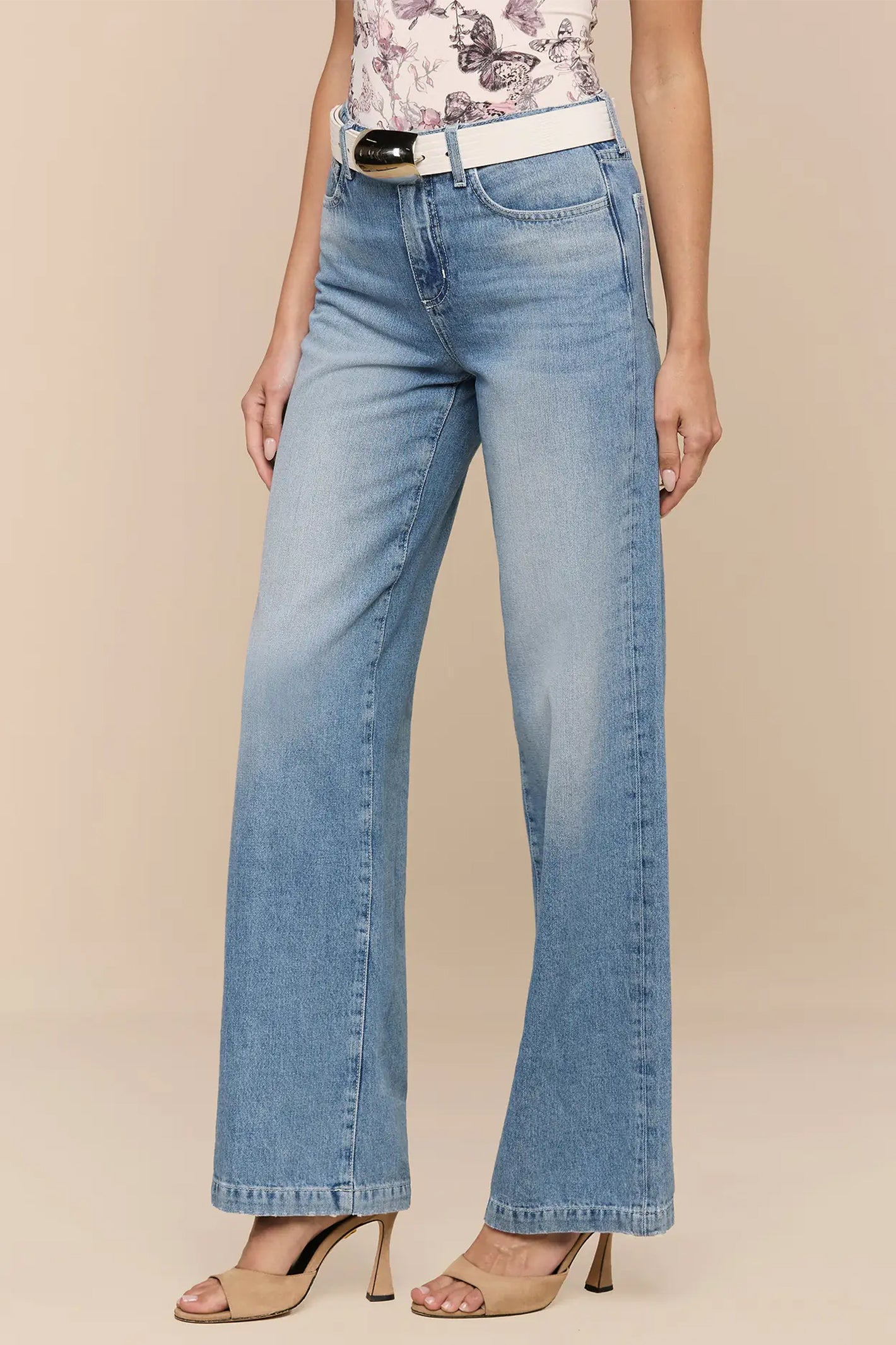 L'Agence Scottie Grant blue high rise wide leg jeans at No.19 Boutique