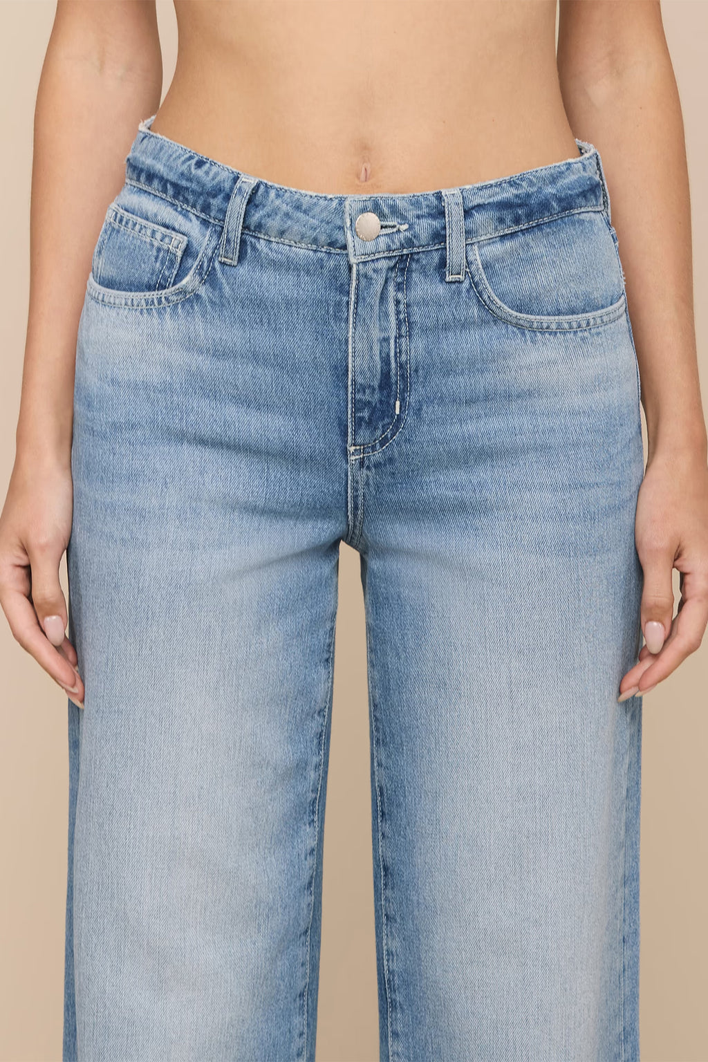 L'Agence Scottie Grant blue high rise wide leg jeans at No.19 Boutique