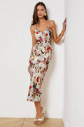 L'Agence Seridie Butterfly Rose Newspaper Silk Slip Dress 61253