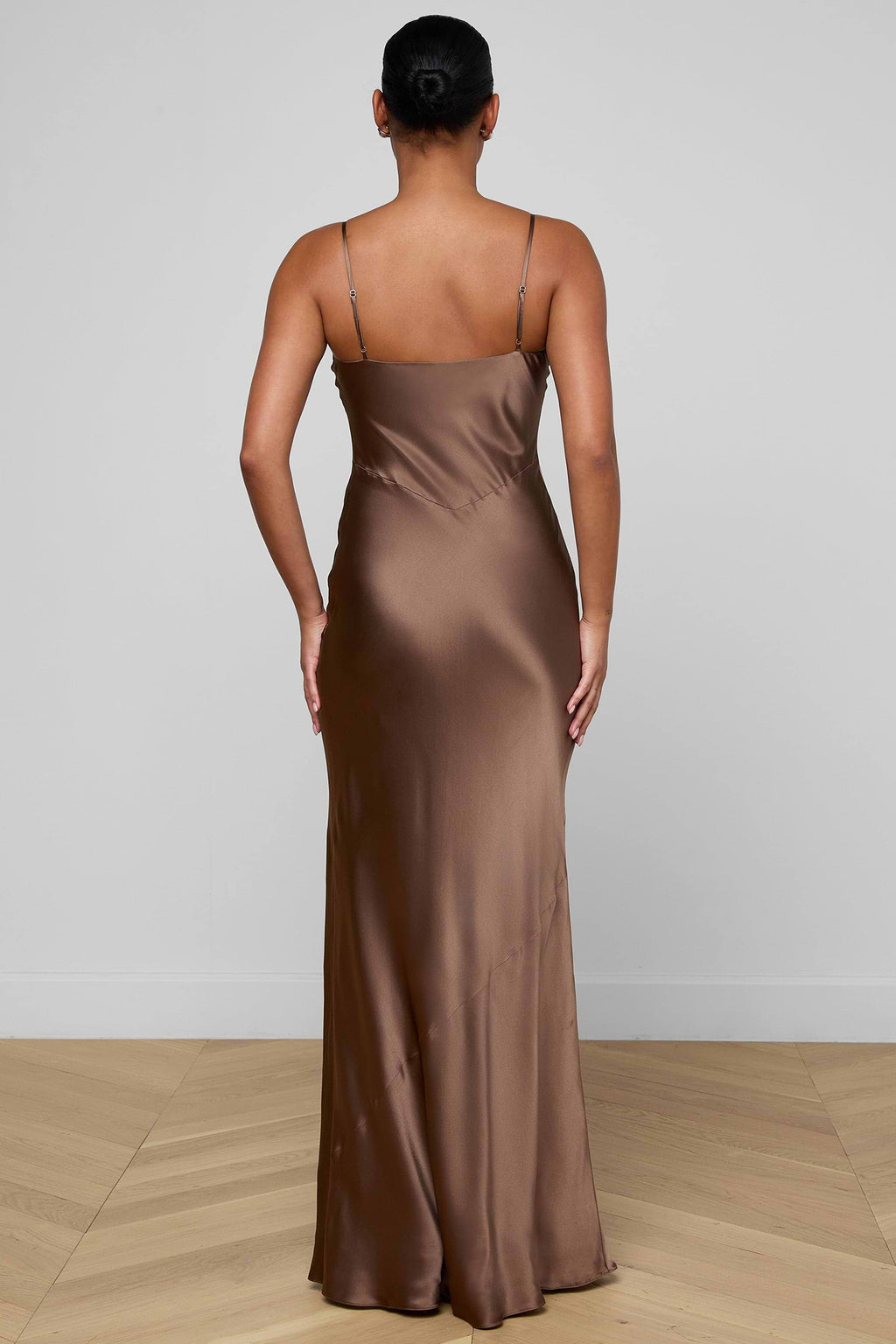 L'Agence Serita 61078CLW Cardamom Brown Silk Maxi Dress 0130 CRDS