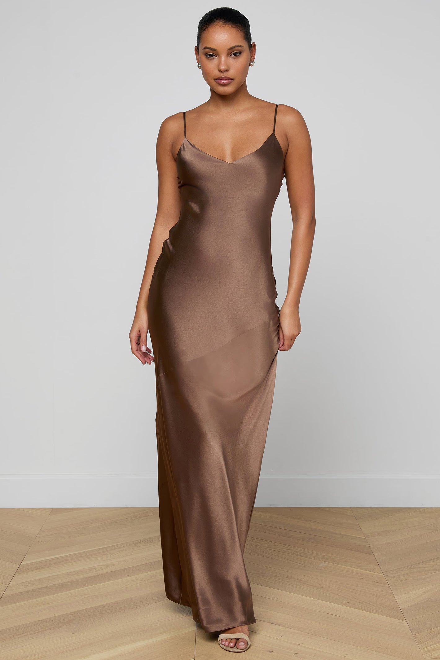 L'Agence Serita 61078CLW Cardamom Brown Silk Maxi Dress 0130 CRDS