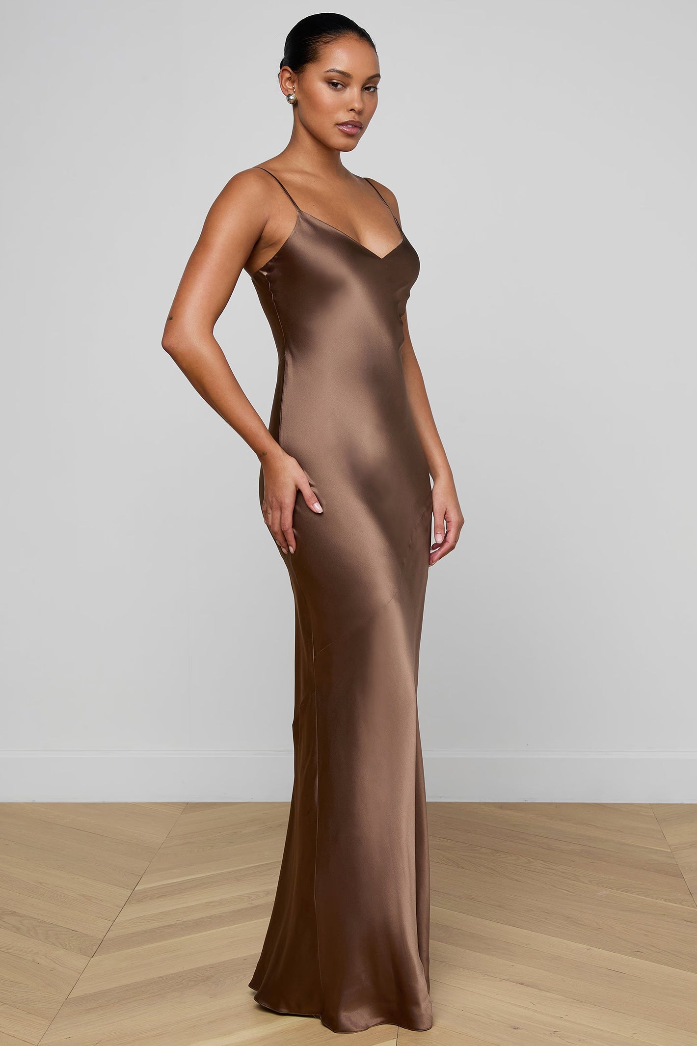 L'Agence Serita 61078CLW Cardamom Brown Silk Maxi Dress 0130 CRDS