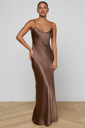 L'Agence Serita 61078CLW Cardamom Brown Silk Maxi Dress 0130 CRDS
