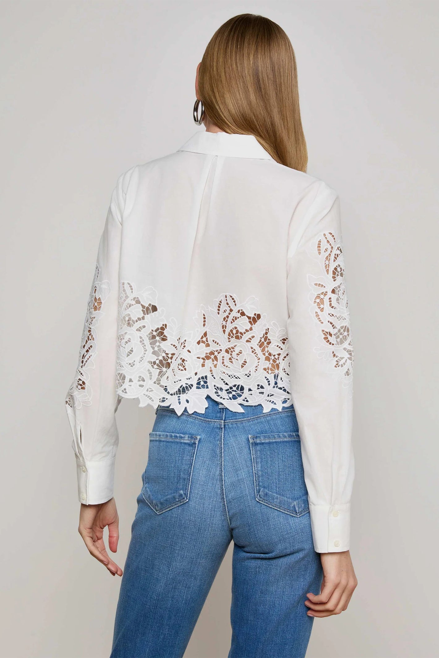 L'Agence Seychelle White Cropped Lace Blouse 40587REK