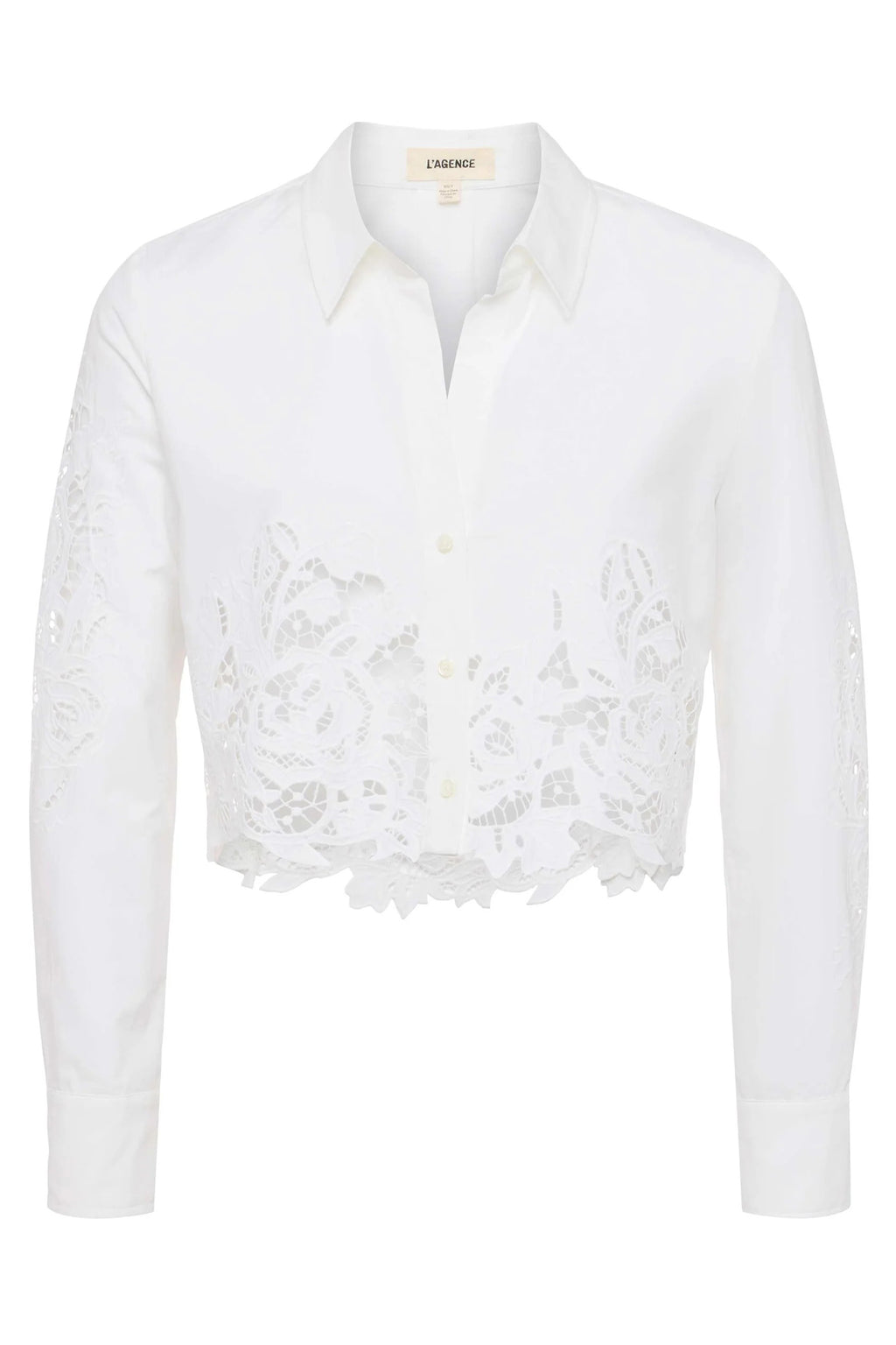 L'Agence Seychelle White Cropped Lace Blouse 40587REK