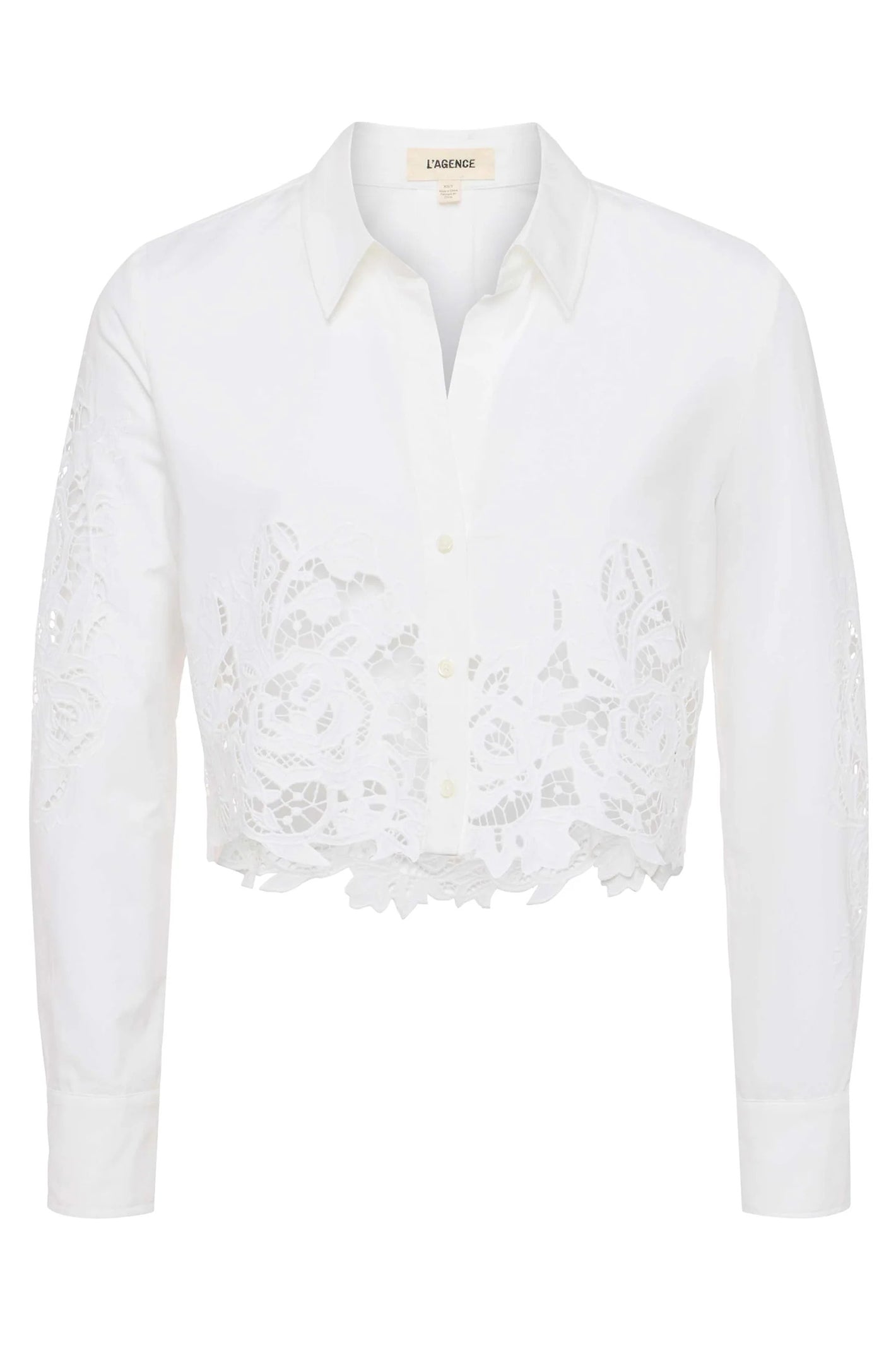 L'Agence Seychelle White Cropped Lace Blouse 40587REK