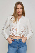 L'Agence Seychelle White Cropped Lace Blouse 40587REK