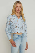 L'Agence Seychelle Blue Fog Cropped Lace Blouse 40587PCS