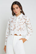 L'Agence Seychelle white cropped floral cutwork lace blouse at No.19 Boutique