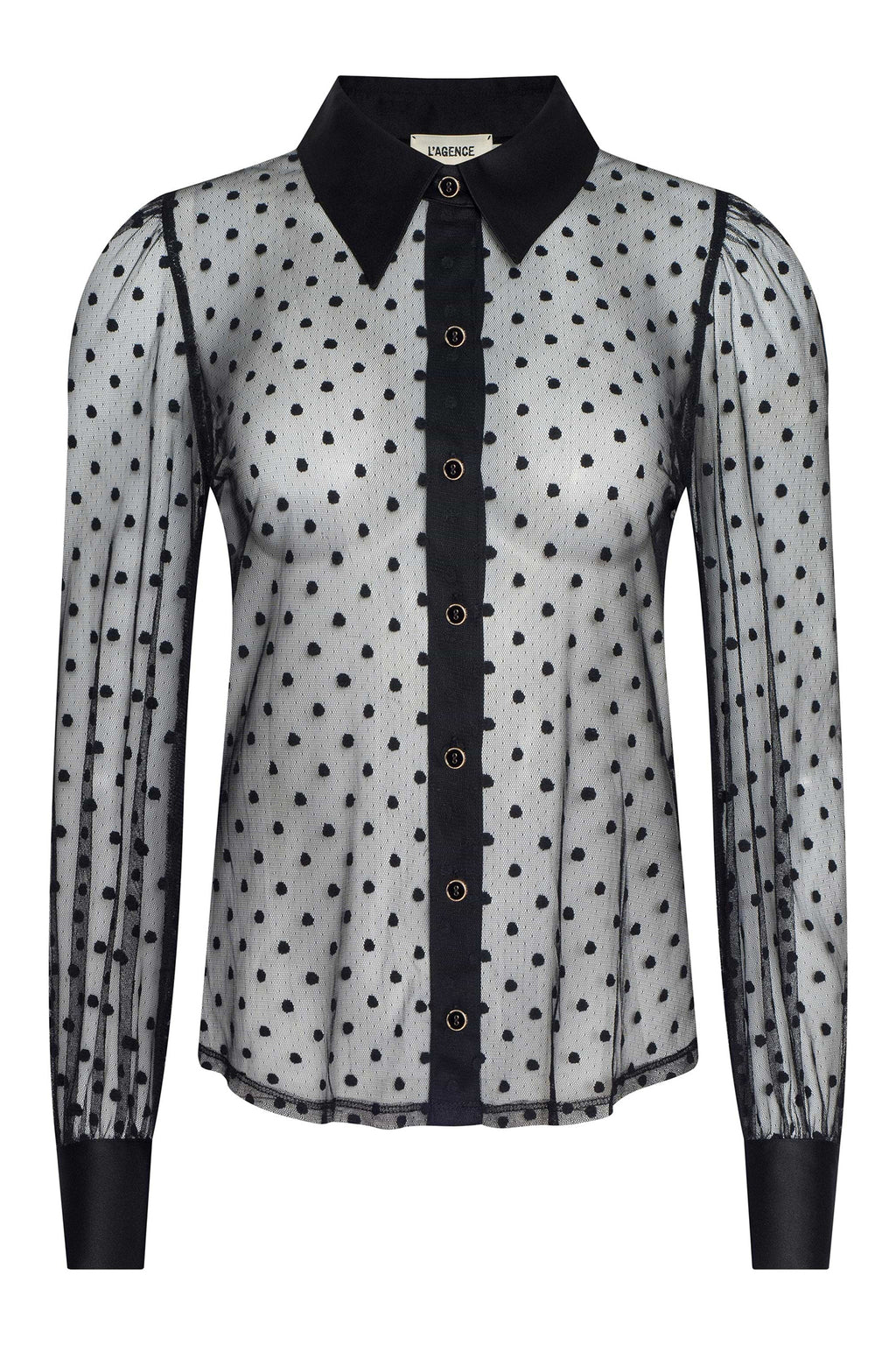 L'Agence Sophie 40824KFL Black Long Sleeve Sheer Dot Blouse 0040 BLAC