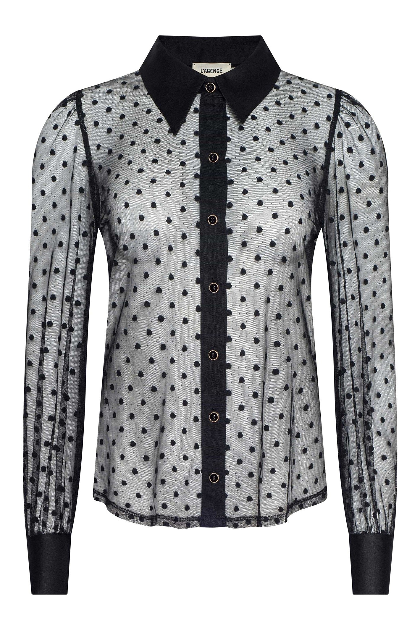 L'Agence Sophie 40824KFL Black Long Sleeve Sheer Dot Blouse 0040 BLAC
