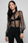 L'Agence Sophie 40824KFL Black Long Sleeve Sheer Dot Blouse 0040 BLAC