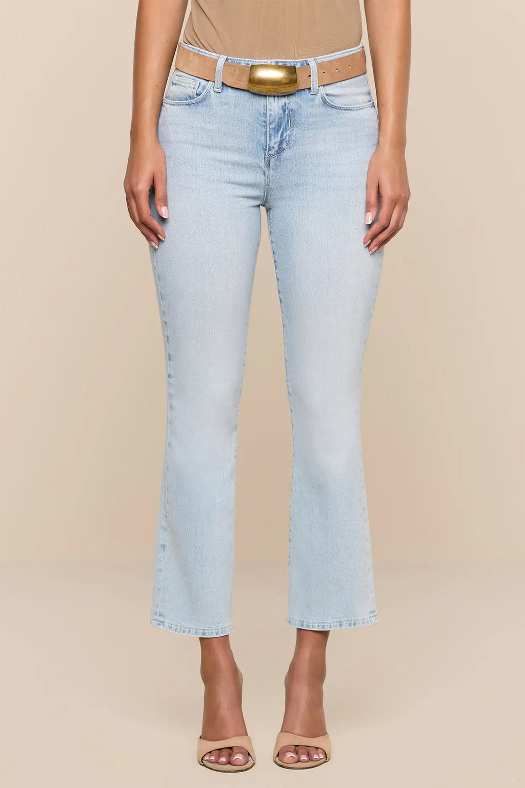 L'Agence Tati Cabo blue high rise crop micro boot jeans at No.19 Boutique
