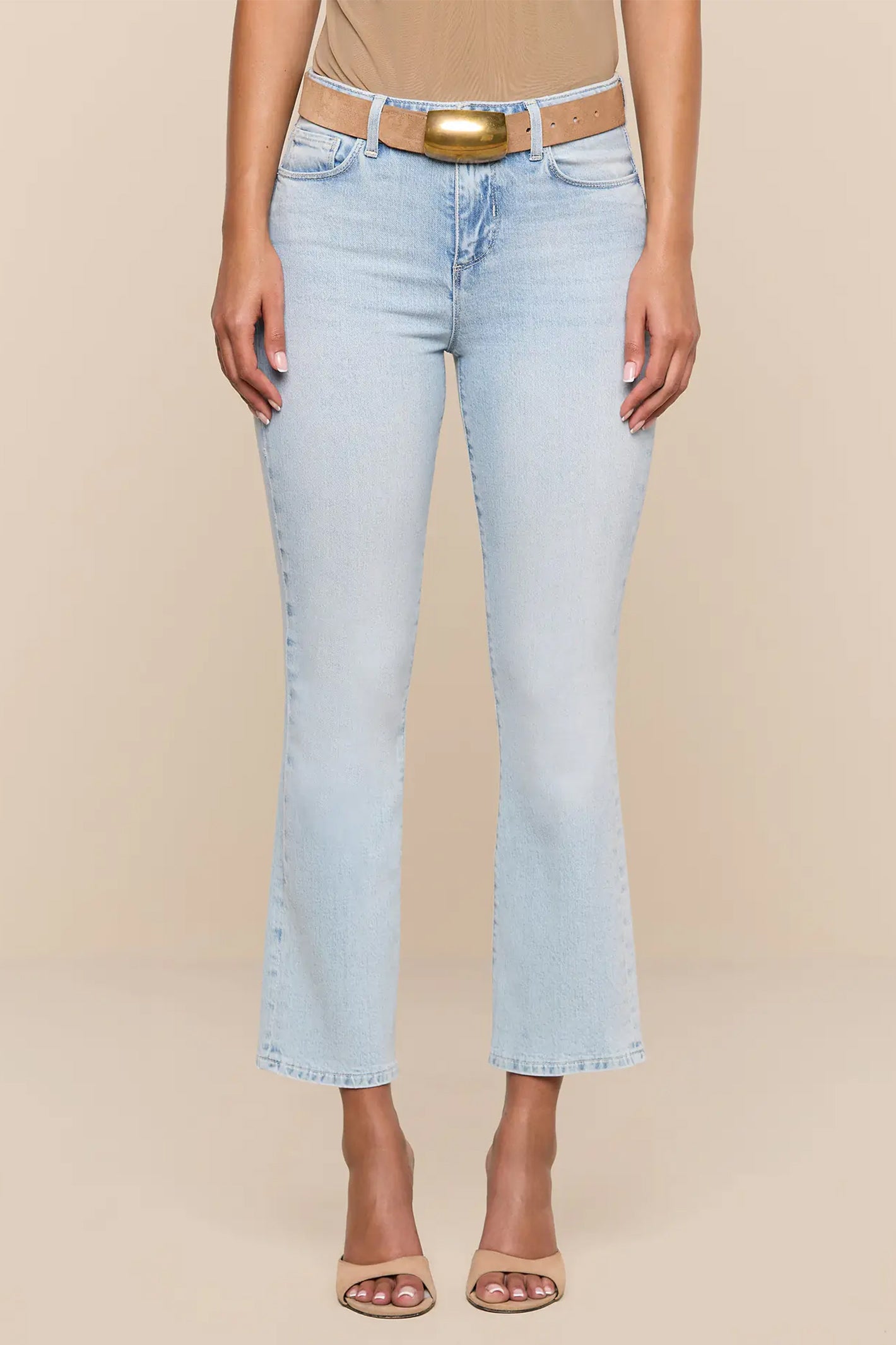 L'Agence Tati Cabo blue high rise crop micro boot jeans at No.19 Boutique